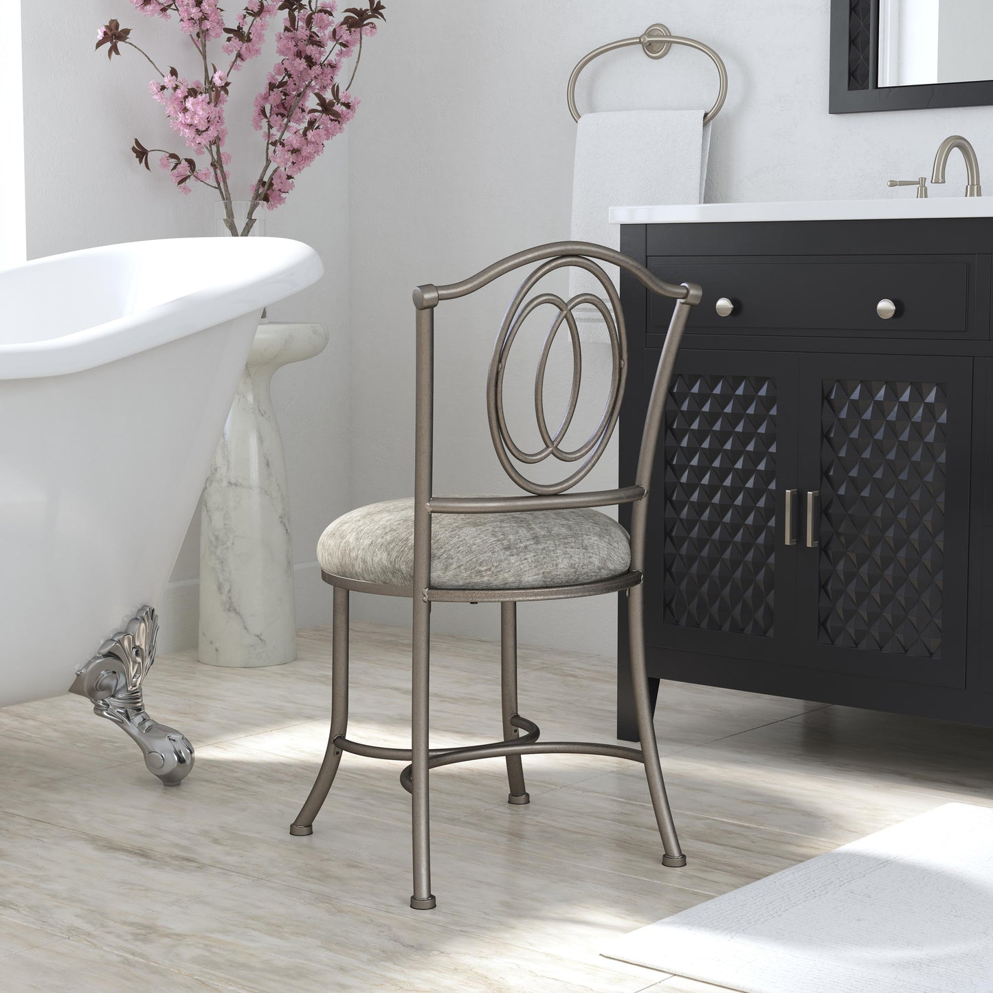 Hillsdale Furniture Emerson Metal Vanity Stool, Pewter
