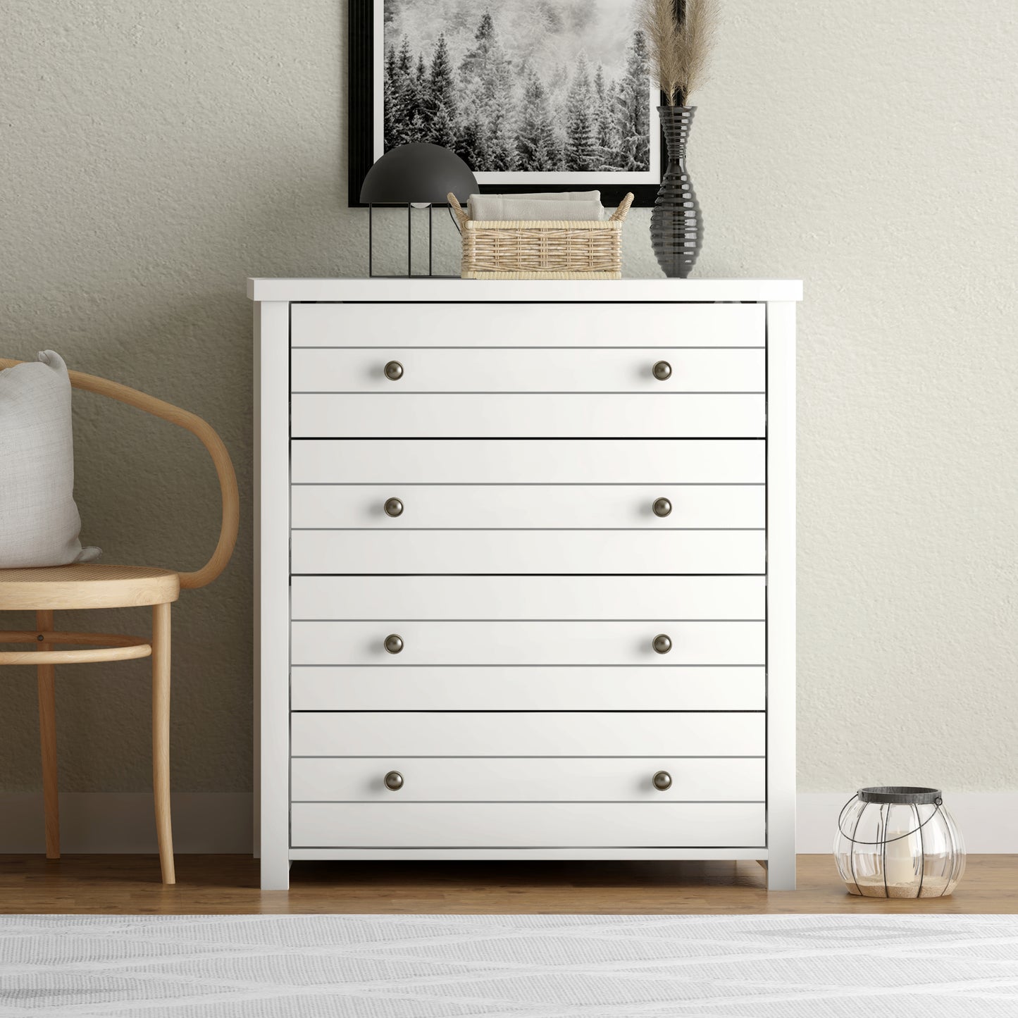 Living Essentials by Hillsdale Harmony Wood 4 Drawer Chest, Matte White