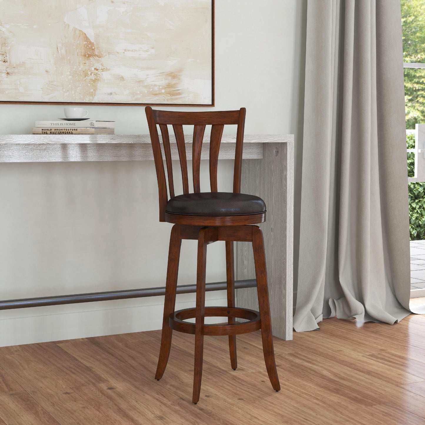 Hillsdale Furniture Savana Wood Bar Height Swivel Stool, Cherry