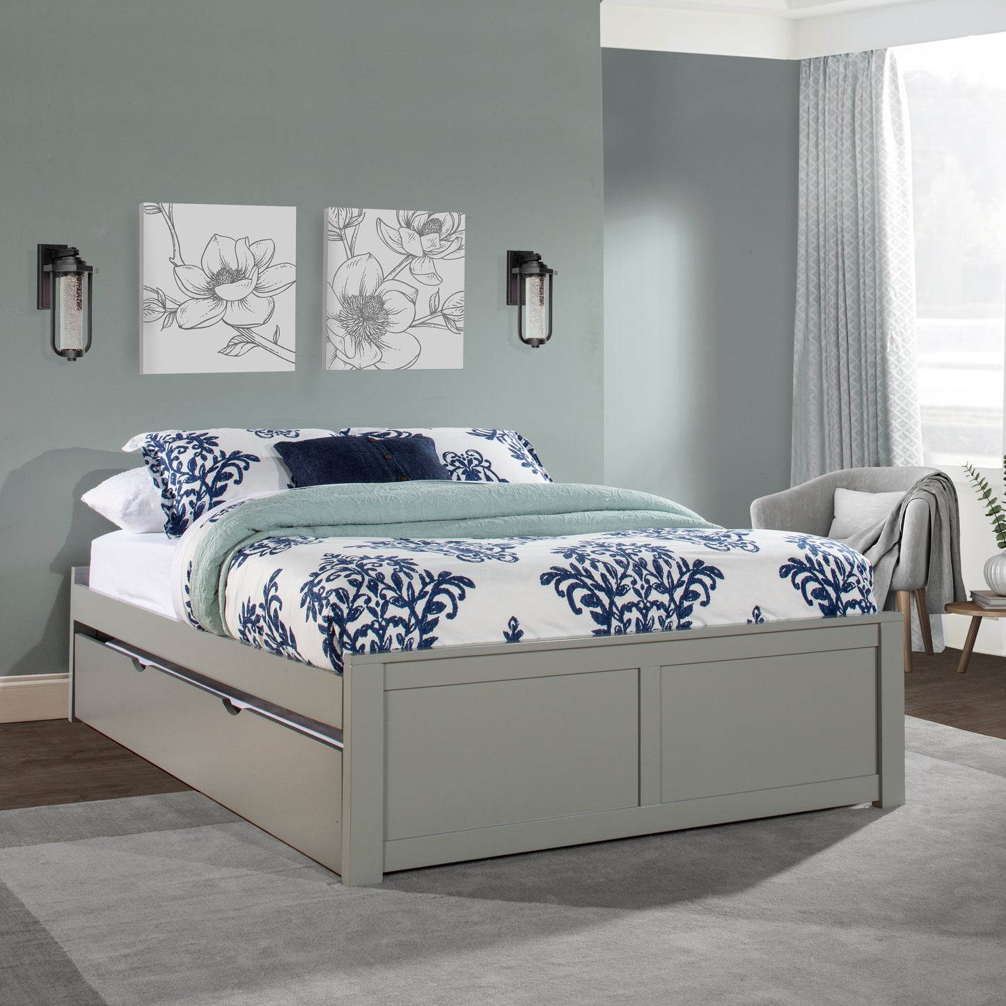 Hillsdale Kids and Teen Pulse Wood Full Platform Bed with Trundle, Gray