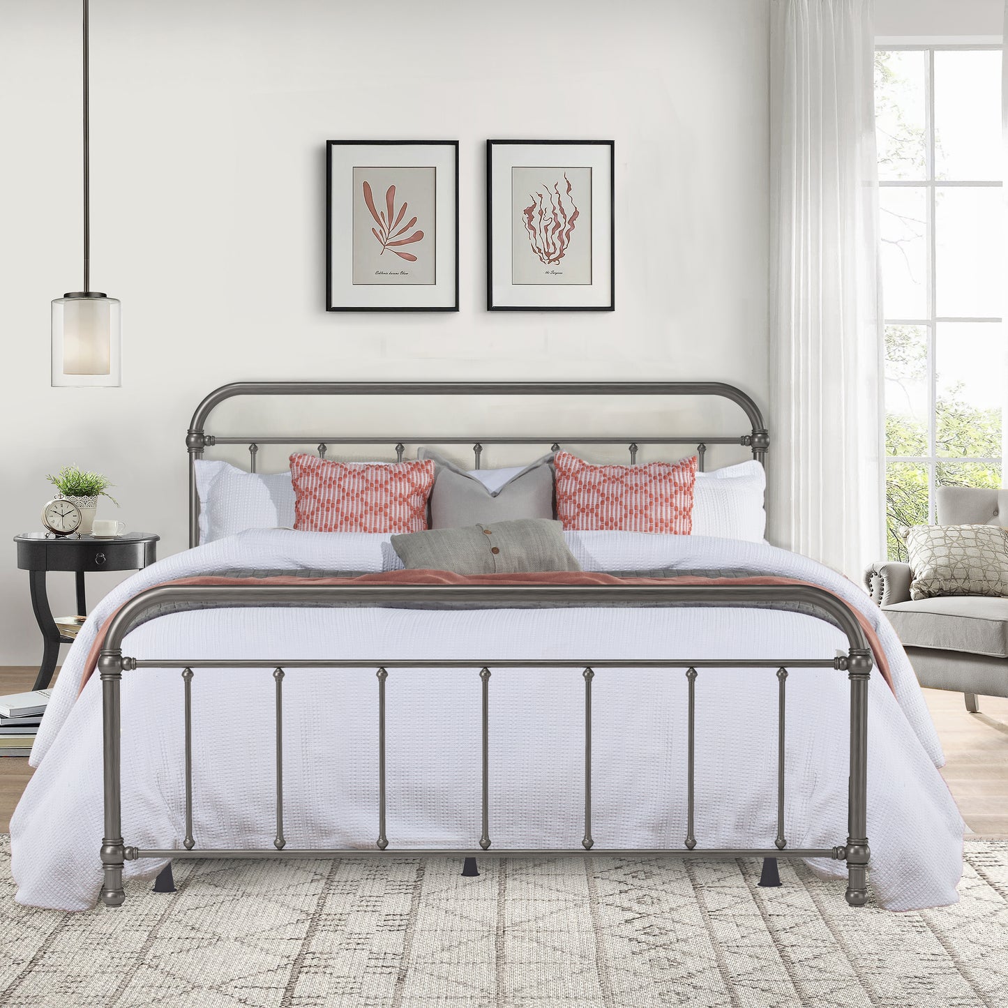 Hillsdale Furniture Kirkland Metal King Bed, Aged Pewter