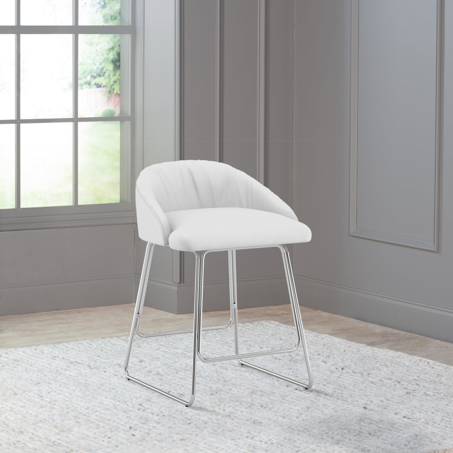 Hillsdale Furniture Boyle Metal Counter Height Stool, Chrome with White Faux Leather