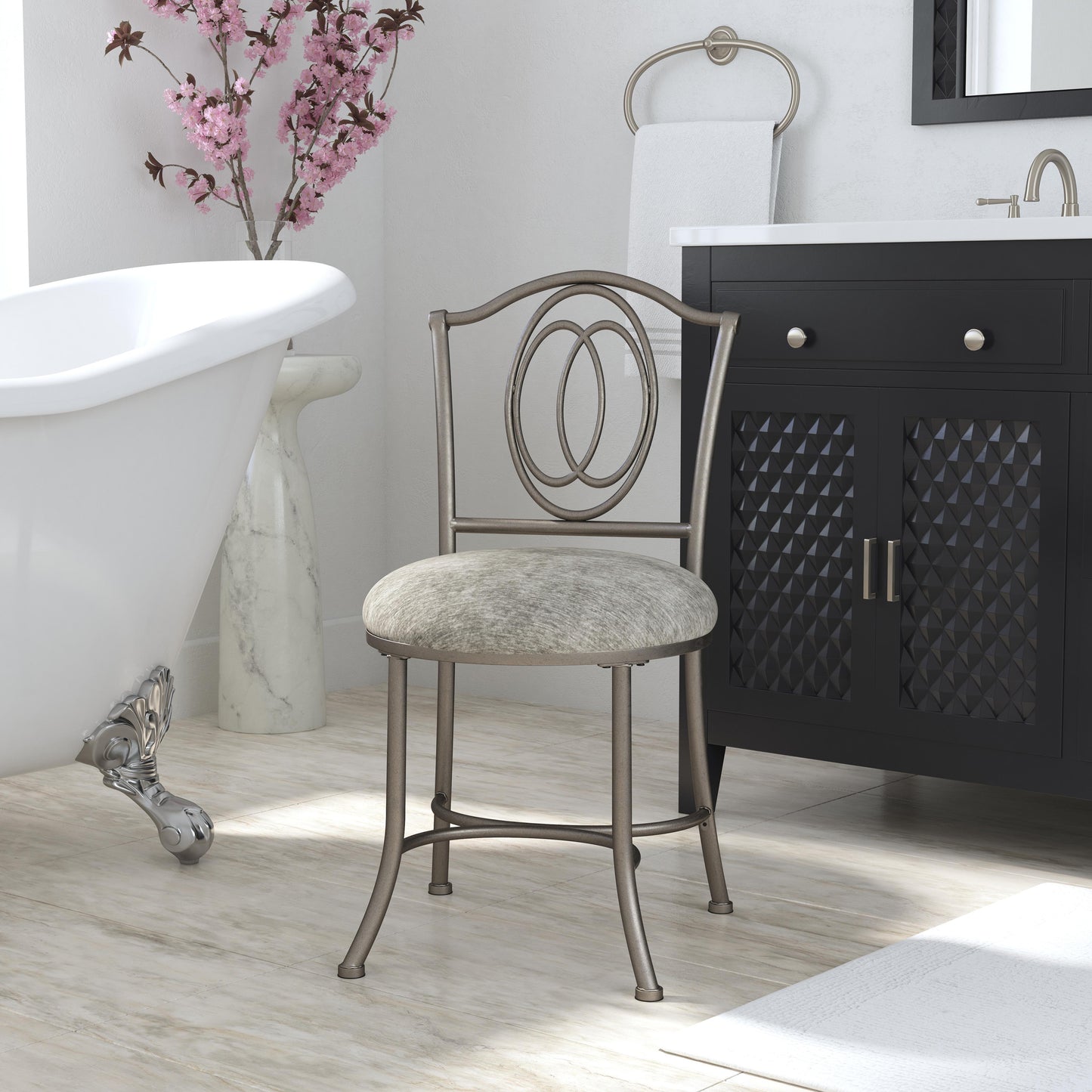 Hillsdale Furniture Emerson Metal Vanity Stool, Pewter