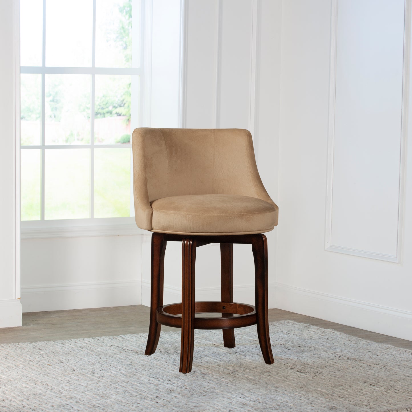 Hillsdale Furniture Napa Valley Wood Counter Height Swivel Stool, Dark Brown Cherry with Textured Khaki Fabric