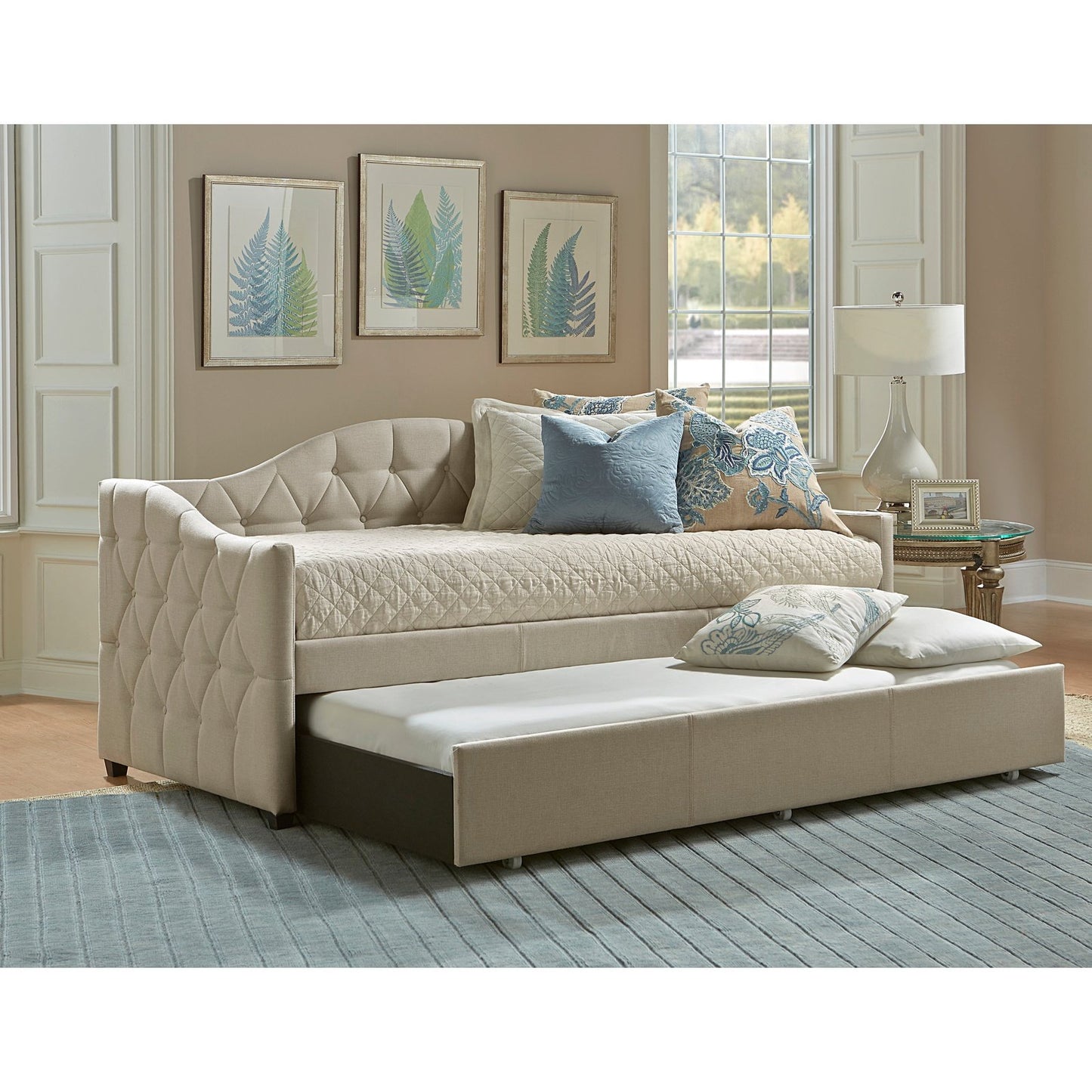 Hillsdale Furniture Jamie Upholstered Twin Daybed with Trundle, Cream