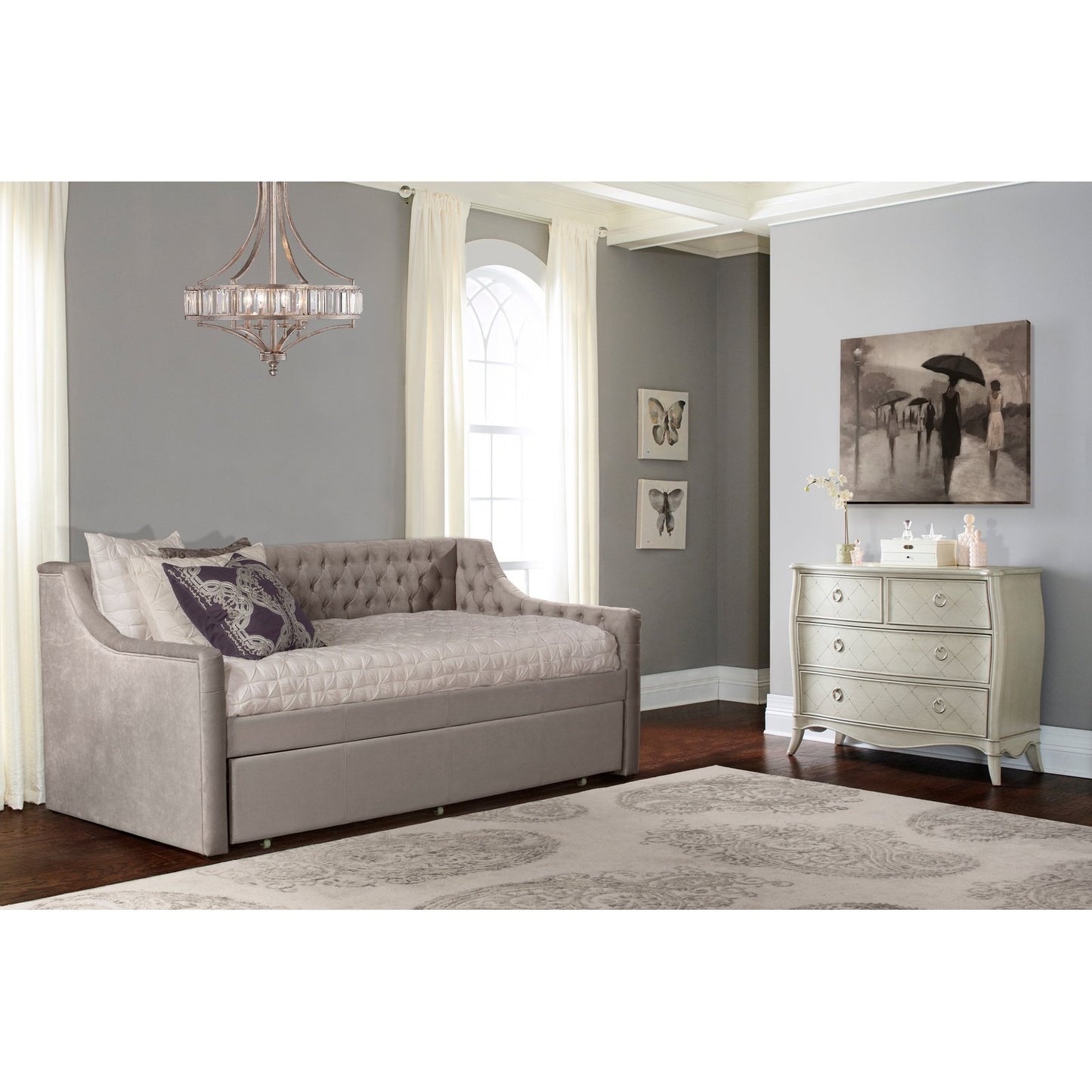 Hillsdale Furniture Jaylen Upholstered Twin Daybed with Trundle, Silver Gray