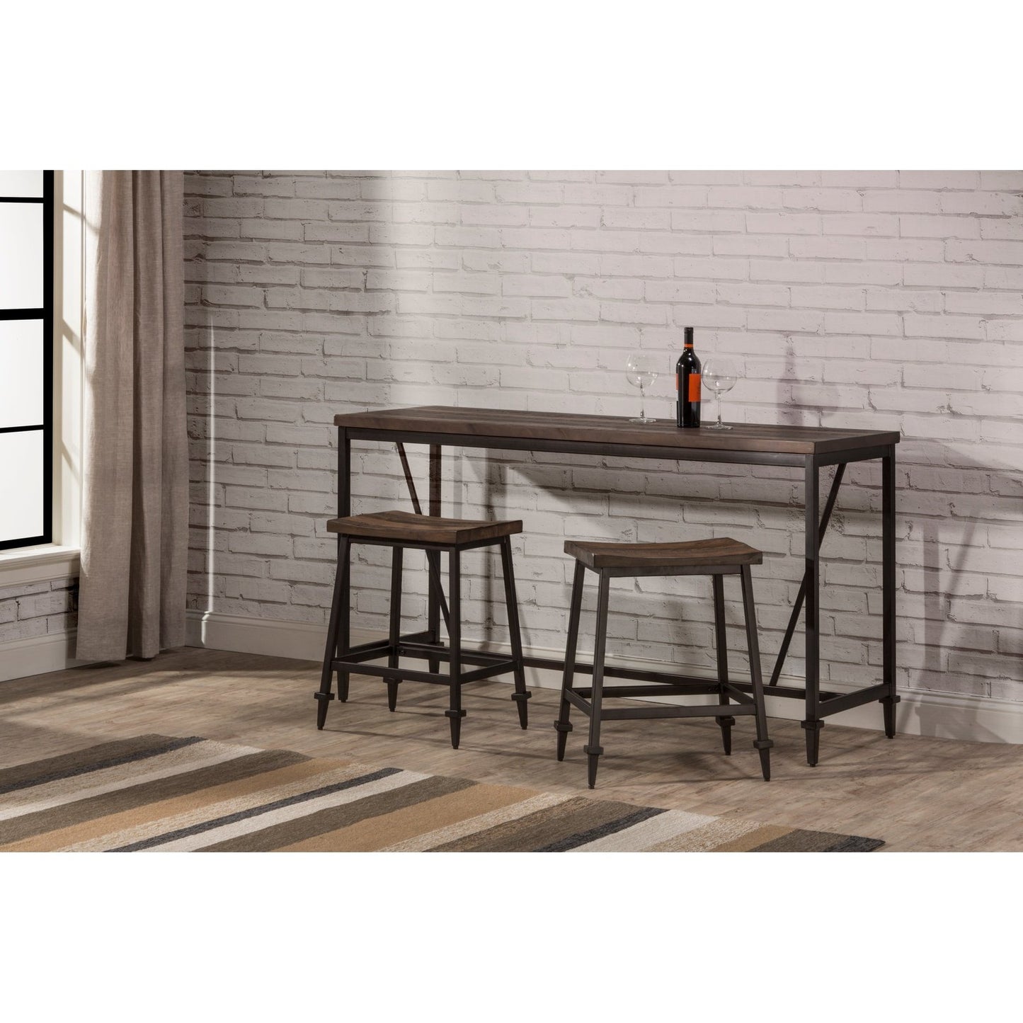 Hillsdale Furniture Trevino Metal 3 Piece Counter Height Set, Distressed Walnut/ Copper Brown