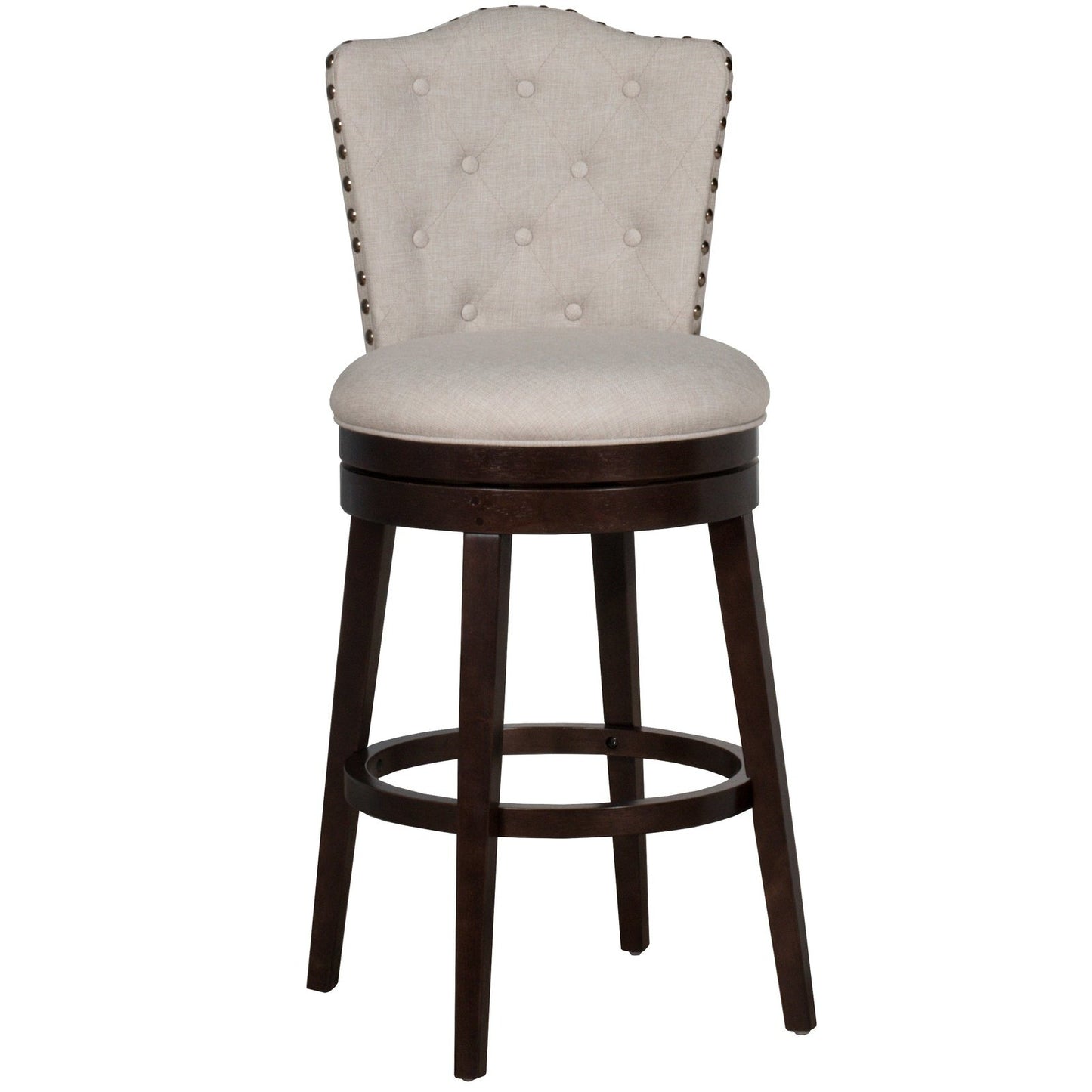 Hillsdale Furniture Edenwood Wood Bar Height Swivel Stool, Smoke Chocolate with Cream Fabric