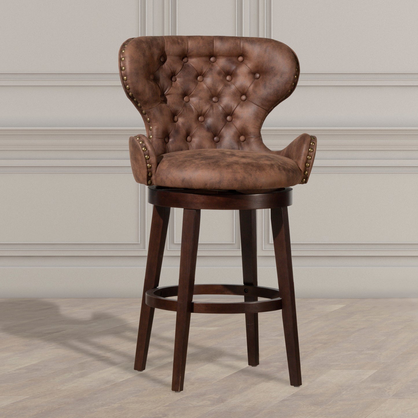 Hillsdale Furniture Mid-City Upholstered Wood Swivel Bar Height Stool, Chocolate