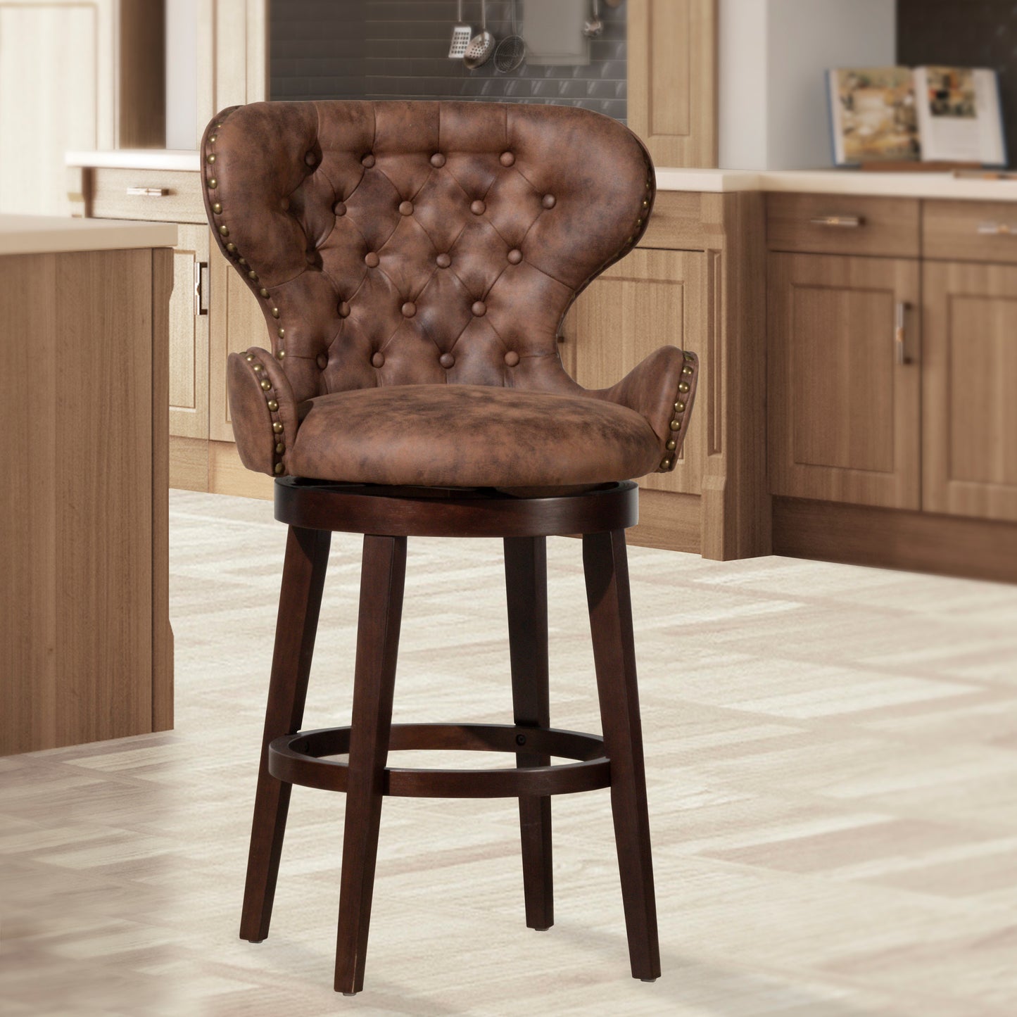 Hillsdale Furniture Mid-City Upholstered Wood Swivel Bar Height Stool, Chocolate