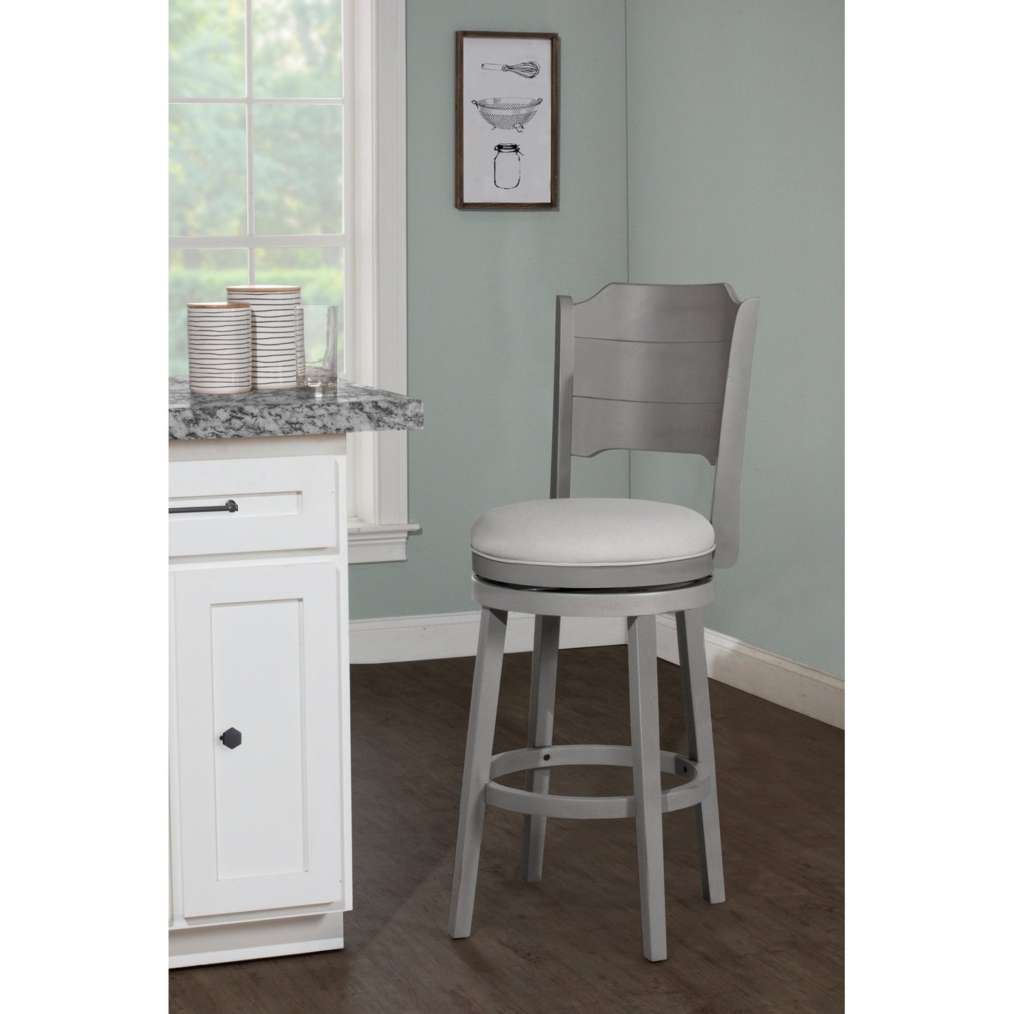 Hillsdale Furniture Clarion Wood Bar Height Swivel Stool, Distressed Gray