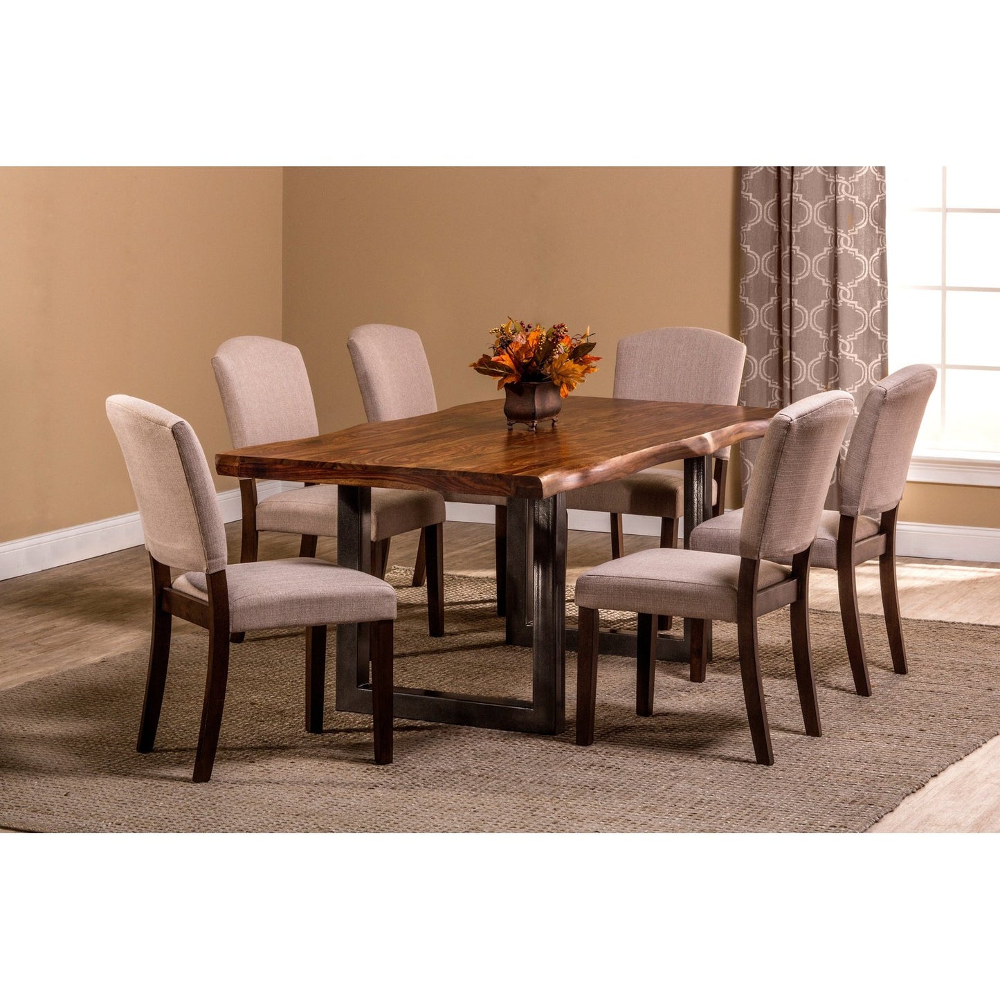 Hillsdale Furniture Emerson Wood 7 Piece Rectangle Dining Set with Upholstered Parson Dining Chairs, Natural Sheesham