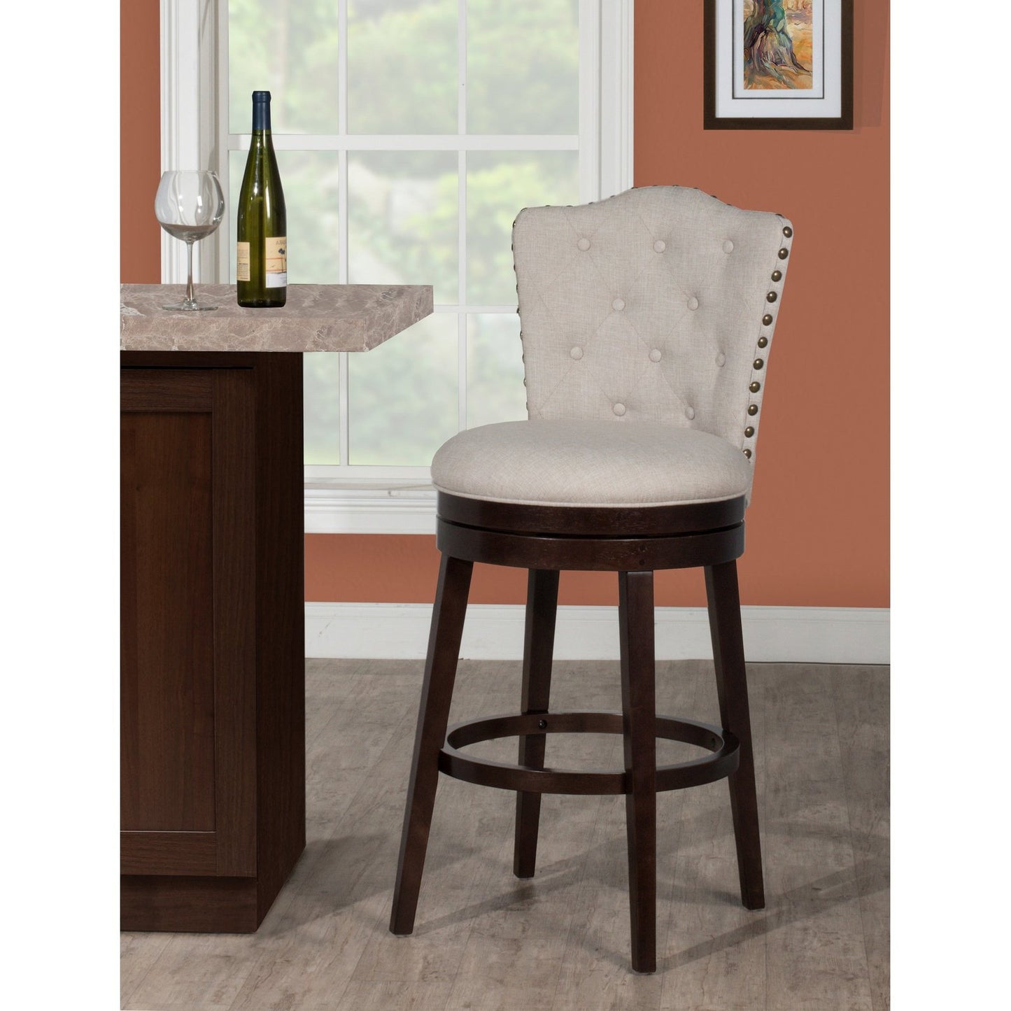 Hillsdale Furniture Edenwood Wood Counter Height Swivel Stool, Smoke Chocolate with Cream Fabric