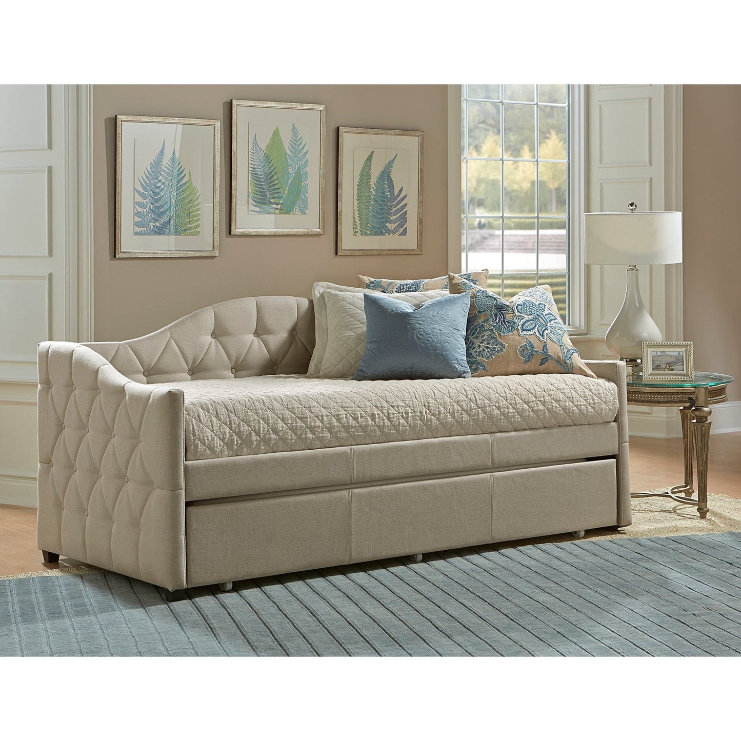 Hillsdale Furniture Jamie Upholstered Twin Daybed with Trundle, Cream