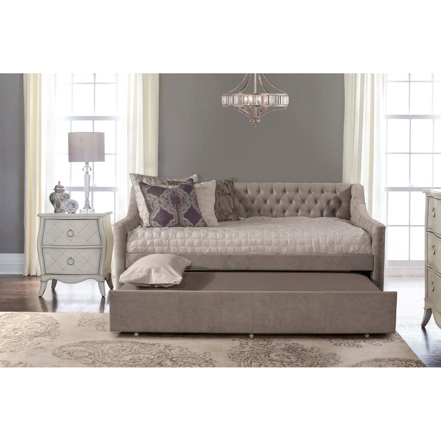 Hillsdale Furniture Jaylen Upholstered Twin Daybed with Trundle, Silver Gray