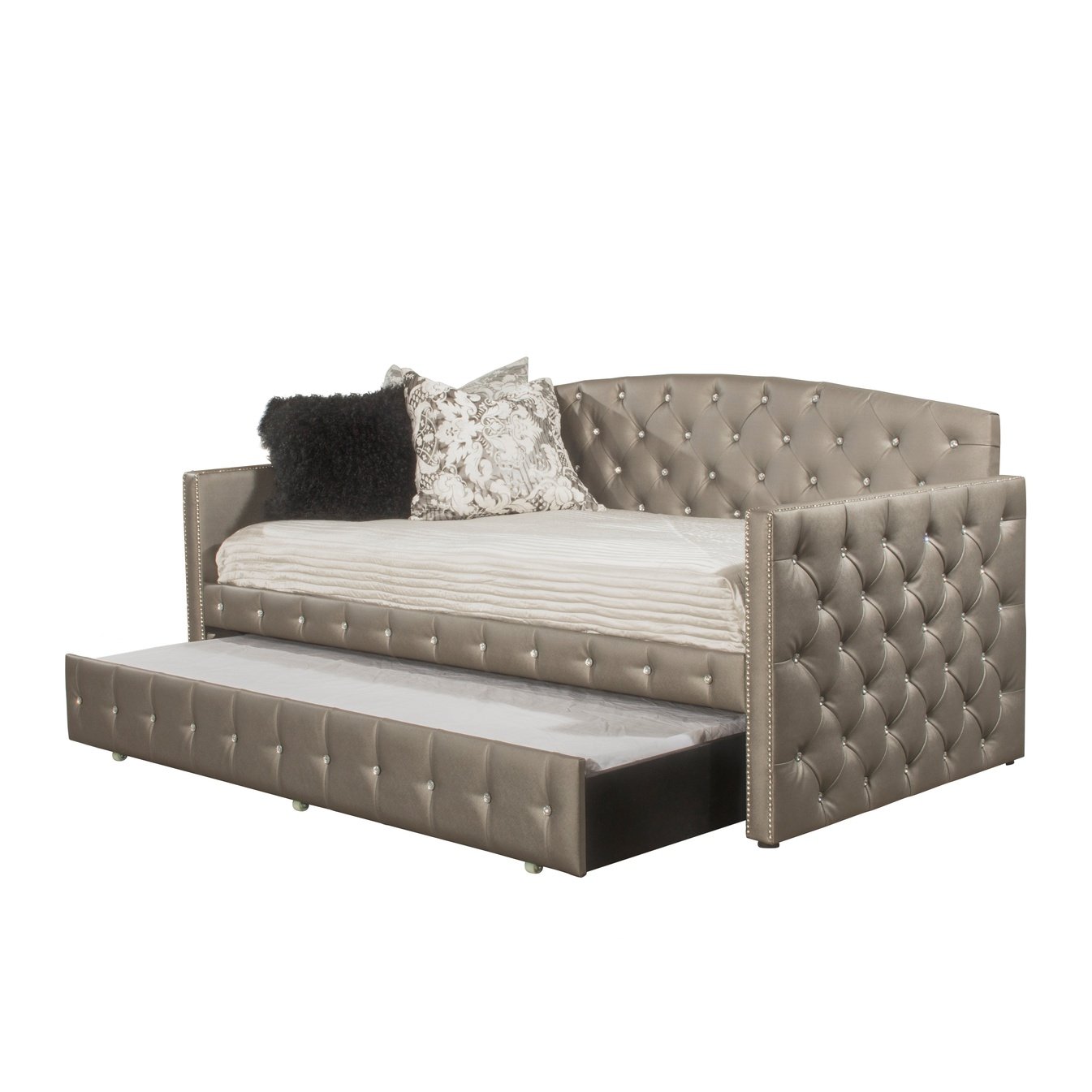 Hillsdale Furniture Memphis Upholstered Twin Daybed with Trundle, Pewter