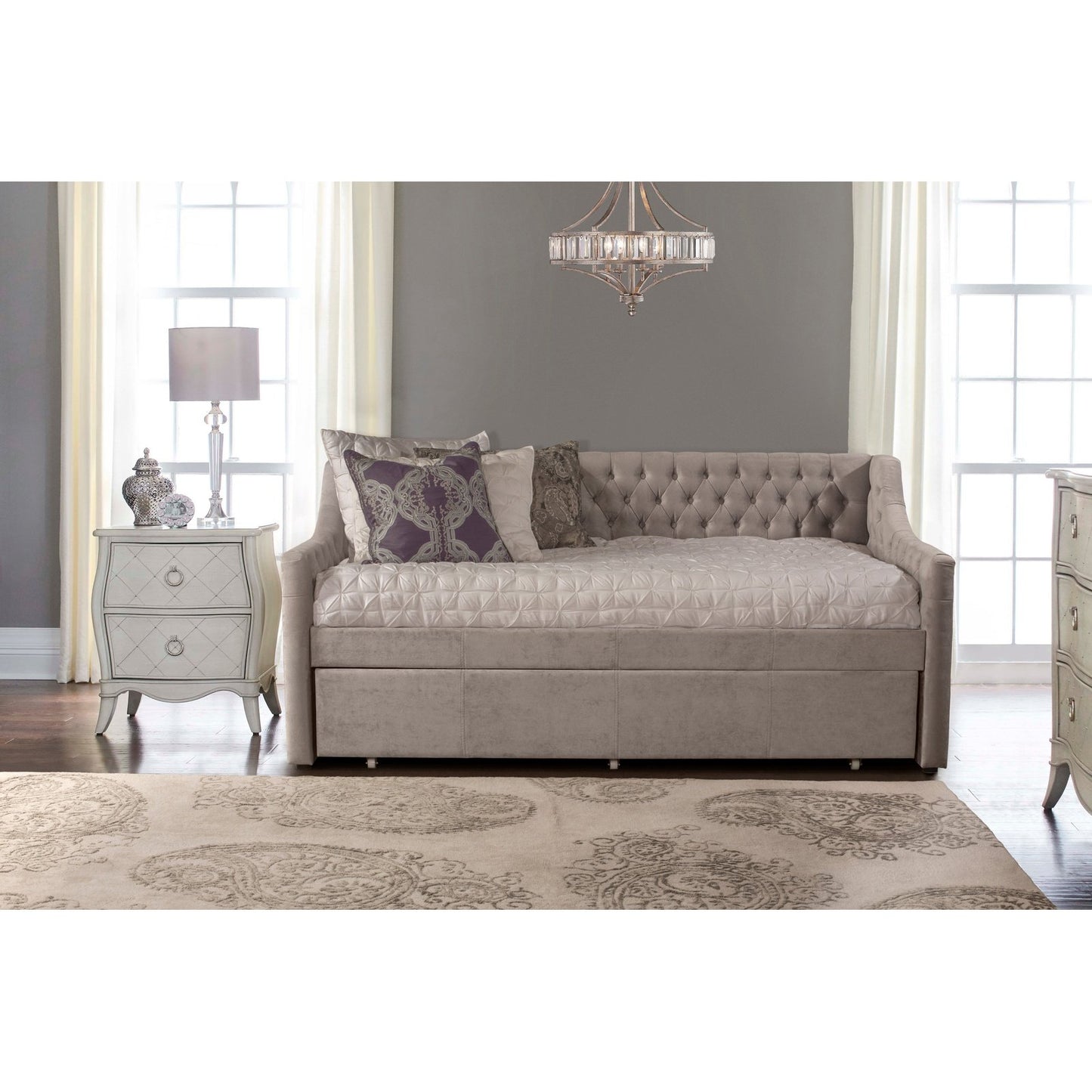 Hillsdale Furniture Jaylen Upholstered Twin Daybed with Trundle, Silver Gray