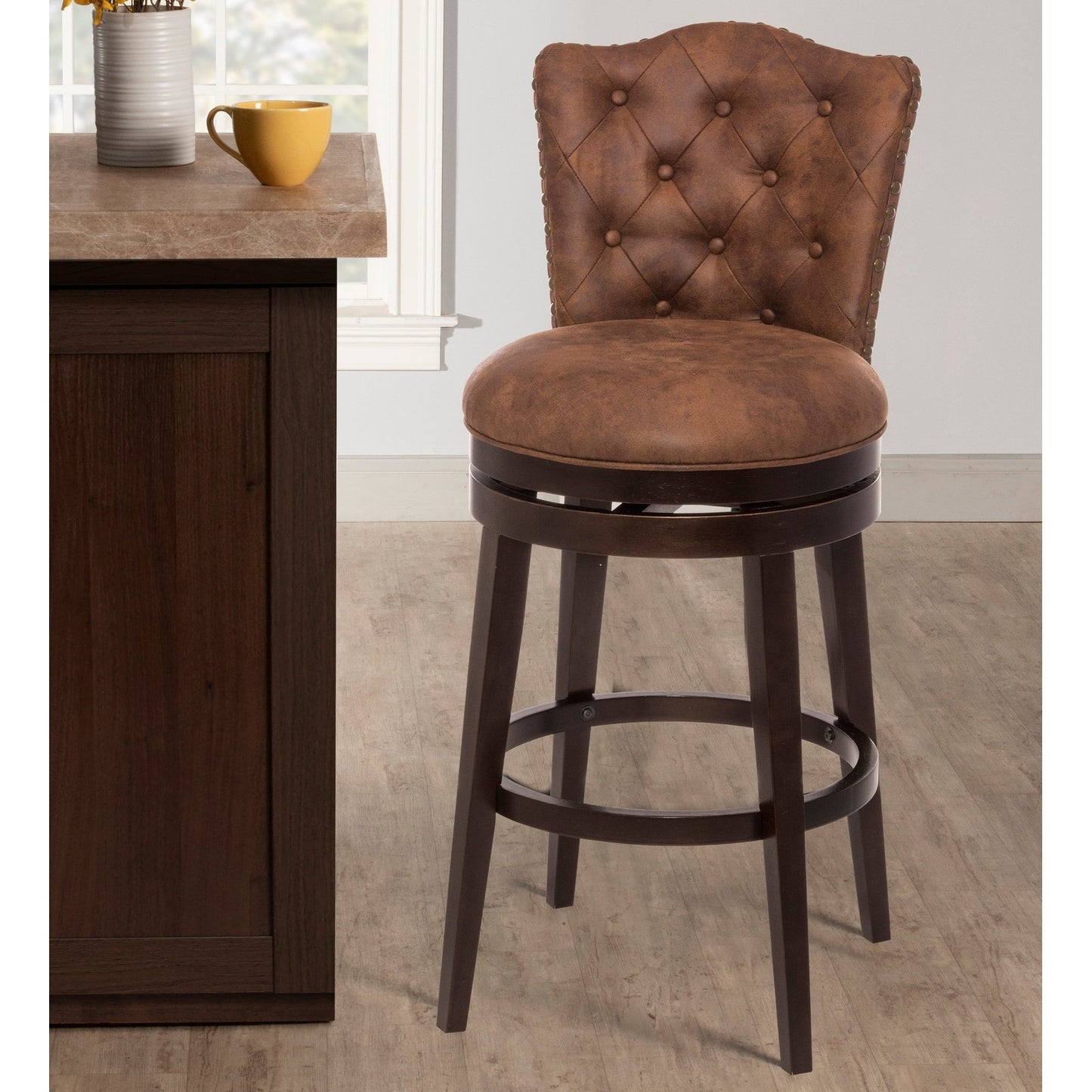 Hillsdale Furniture Edenwood Wood Counter Height Swivel Stool, Chocolate with Chestnut Faux Leather