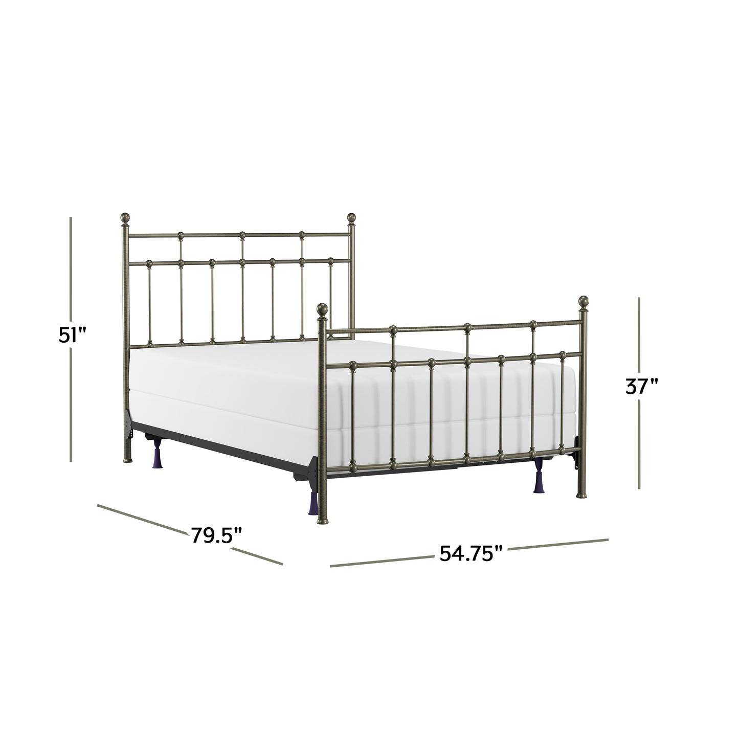 Hillsdale Furniture Providence Metal Full Bed with Spindle and Casting Design, Aged Pewter