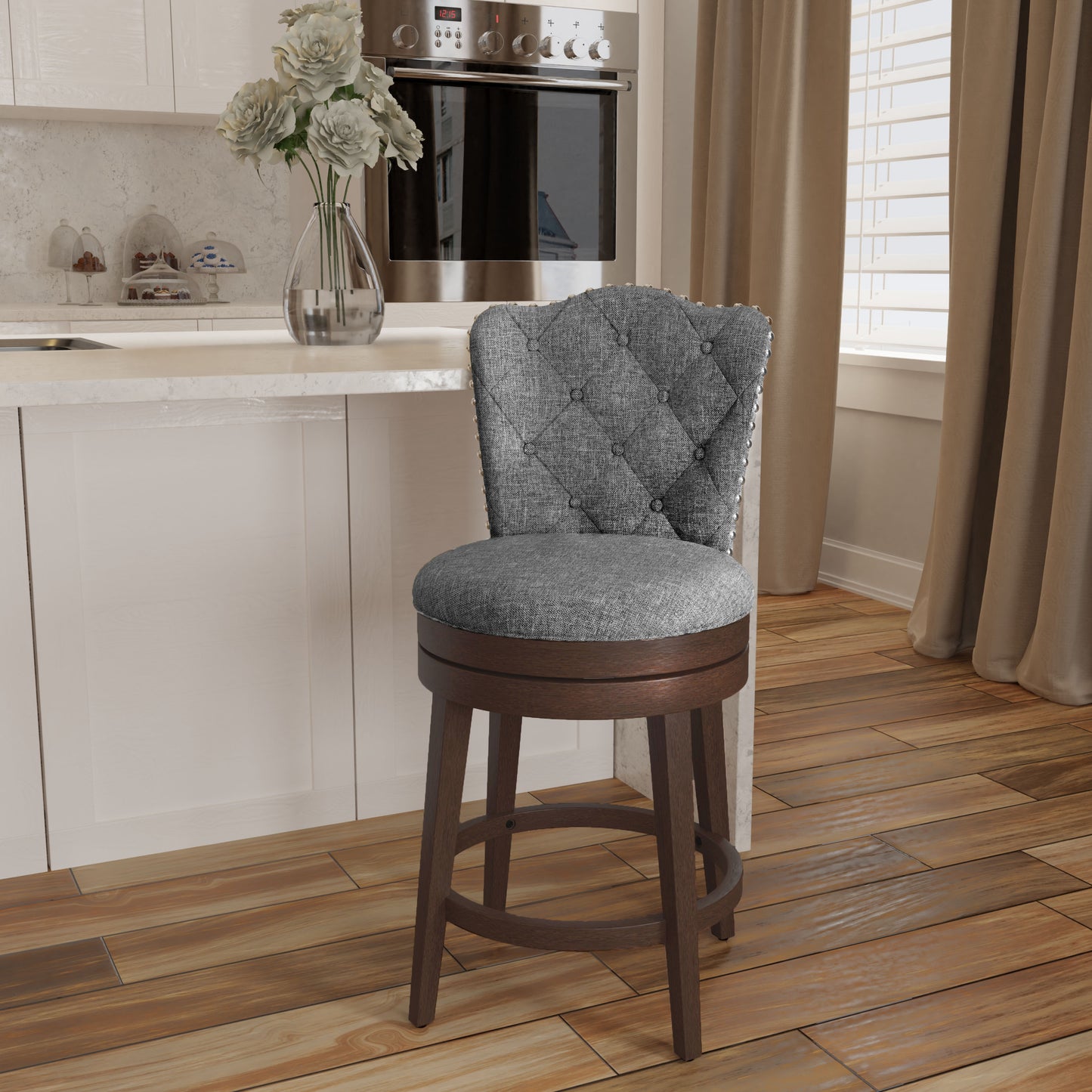 Hillsdale Furniture Edenwood Wood Counter Height Swivel Stool, Chocolate with Smoke Gray Fabric