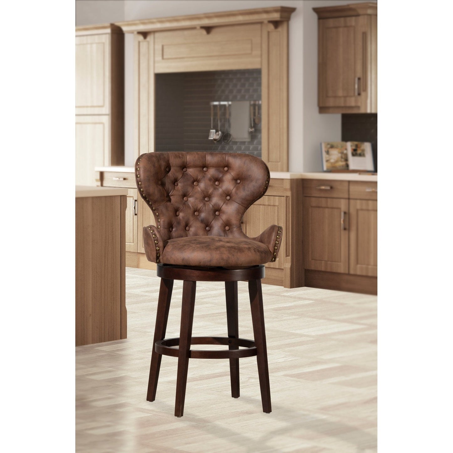 Hillsdale Furniture Mid-City Upholstered Wood Swivel Bar Height Stool, Chocolate