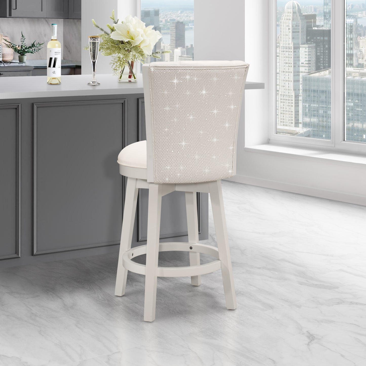 Hillsdale Furniture Gianna Wood Counter Height Swivel Stool with Upholstered Back, White