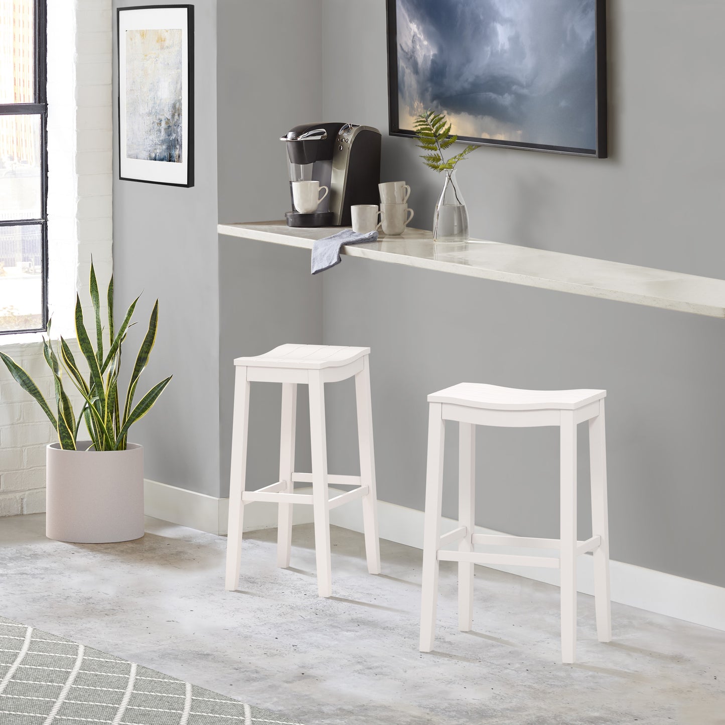 Hillsdale Furniture Fiddler Wood Backless Bar Height Stool, White