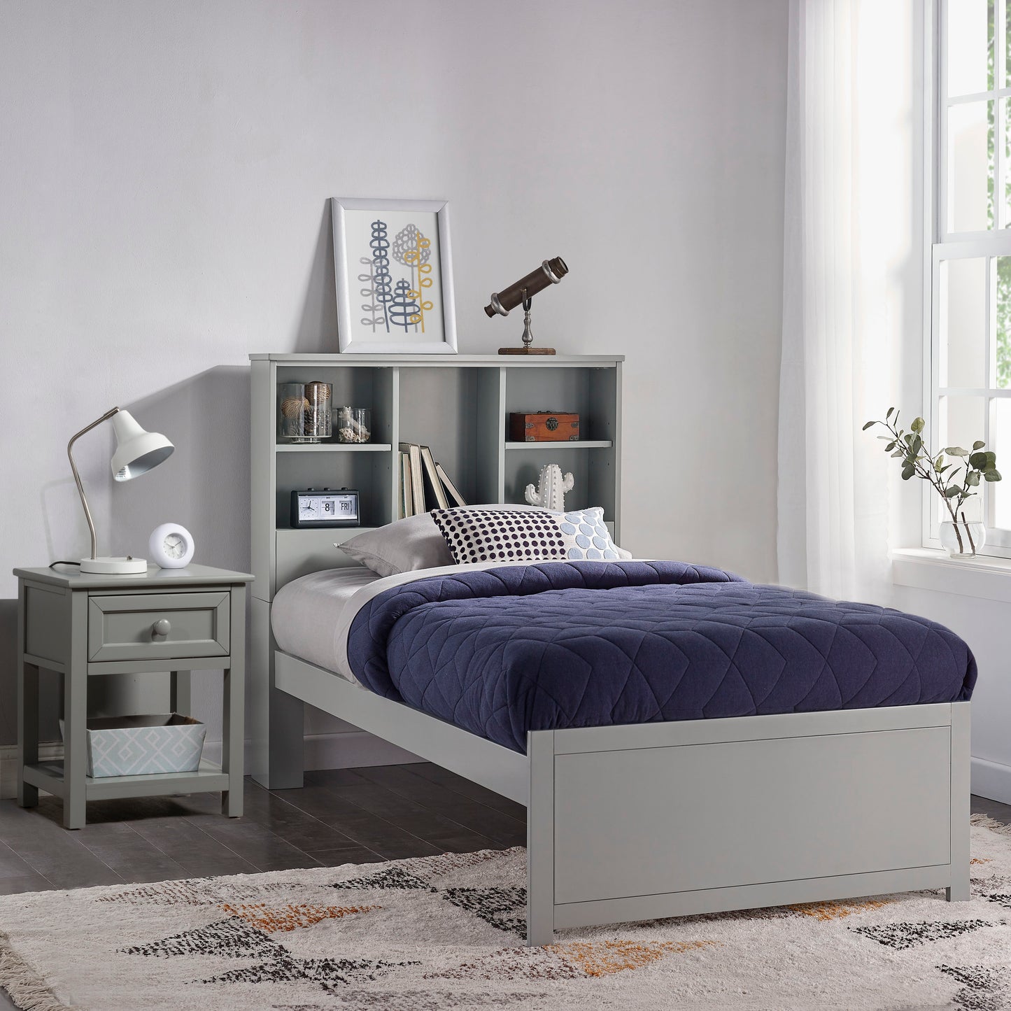 Hillsdale Kids and Teen Caspian Twin Bookcase Bed with Nightstand, Gray