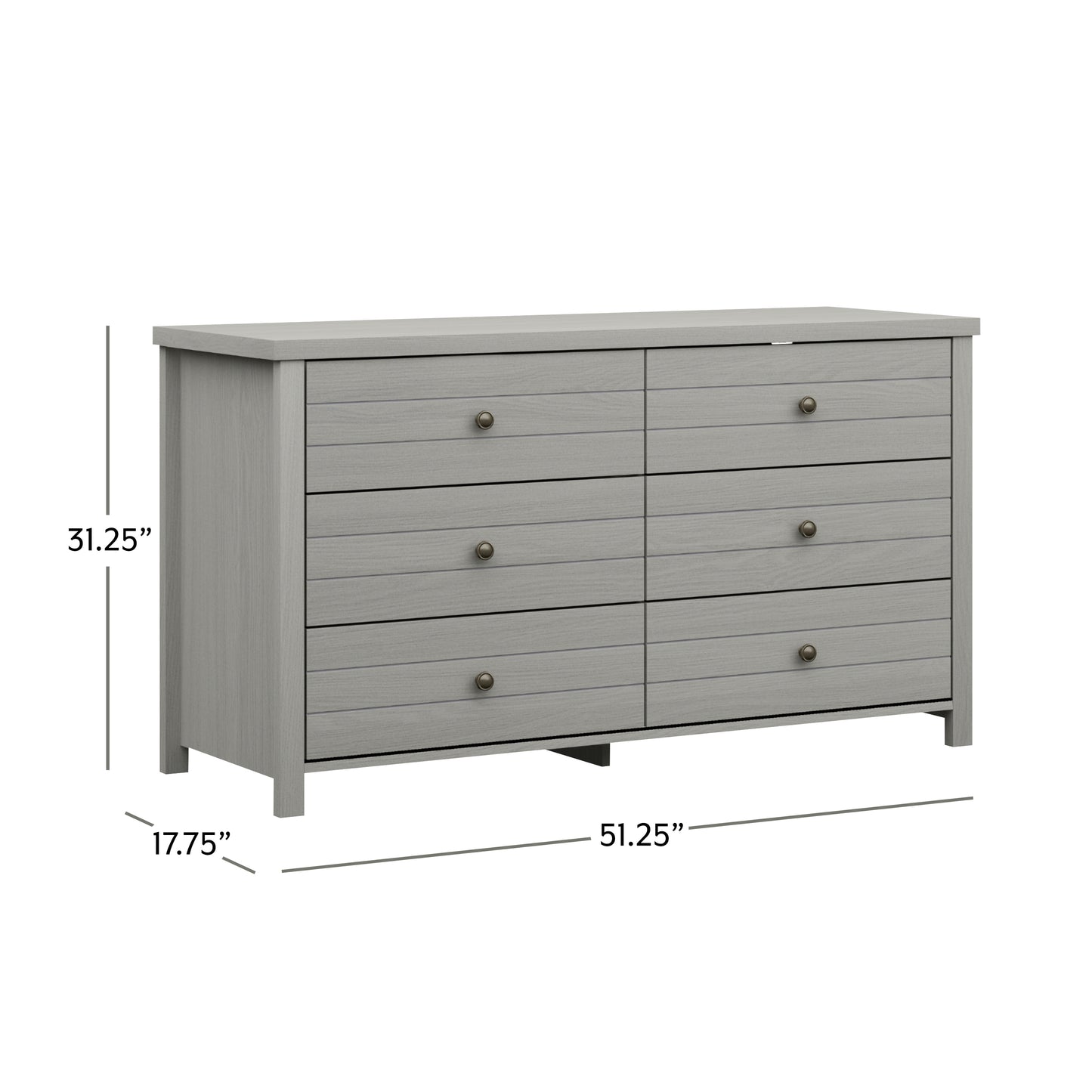 Living Essentials by Hillsdale Harmony Wood 6 Drawer Dresser, Gray