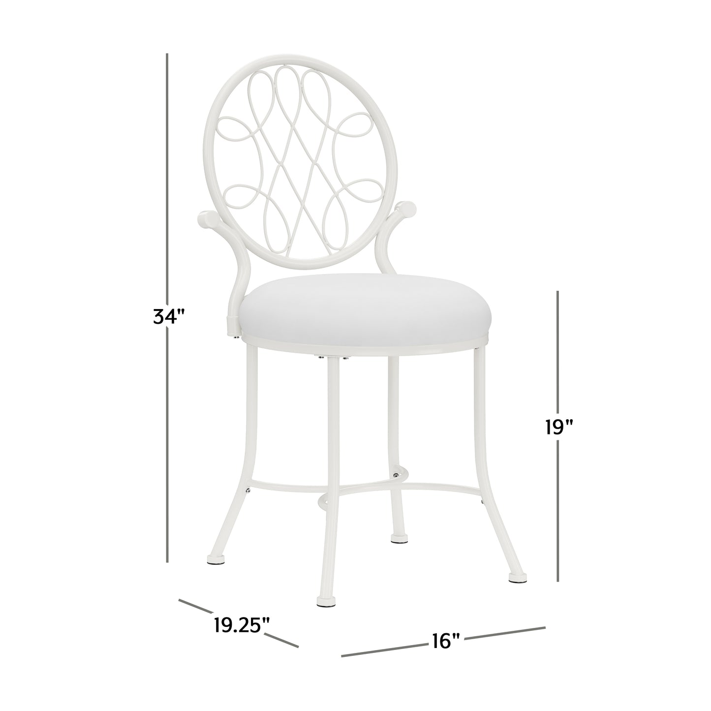 Hillsdale Furniture OMalley Metal Vanity Stool, Shiny White with White Fabric