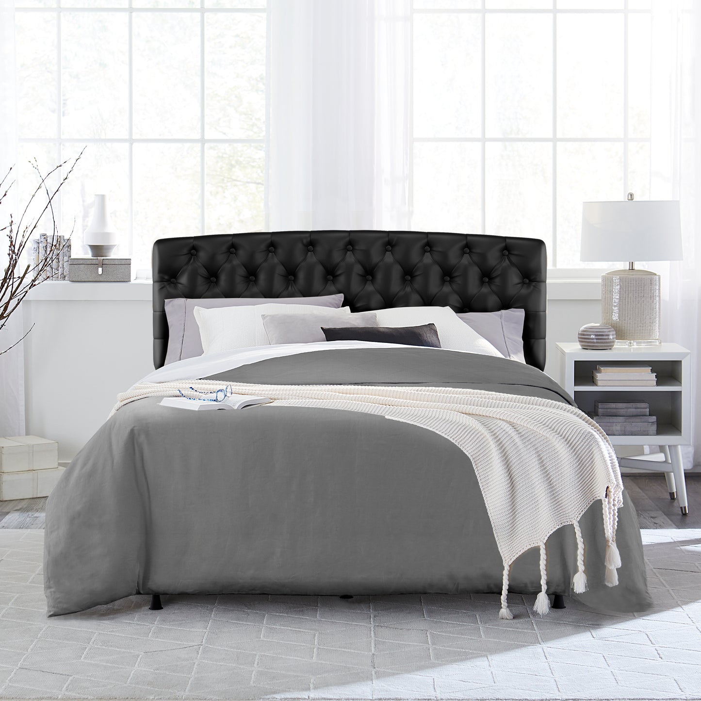 Hillsdale Furniture Hawthorne Queen Upholstered Headboard with Frame, Black Faux Leather