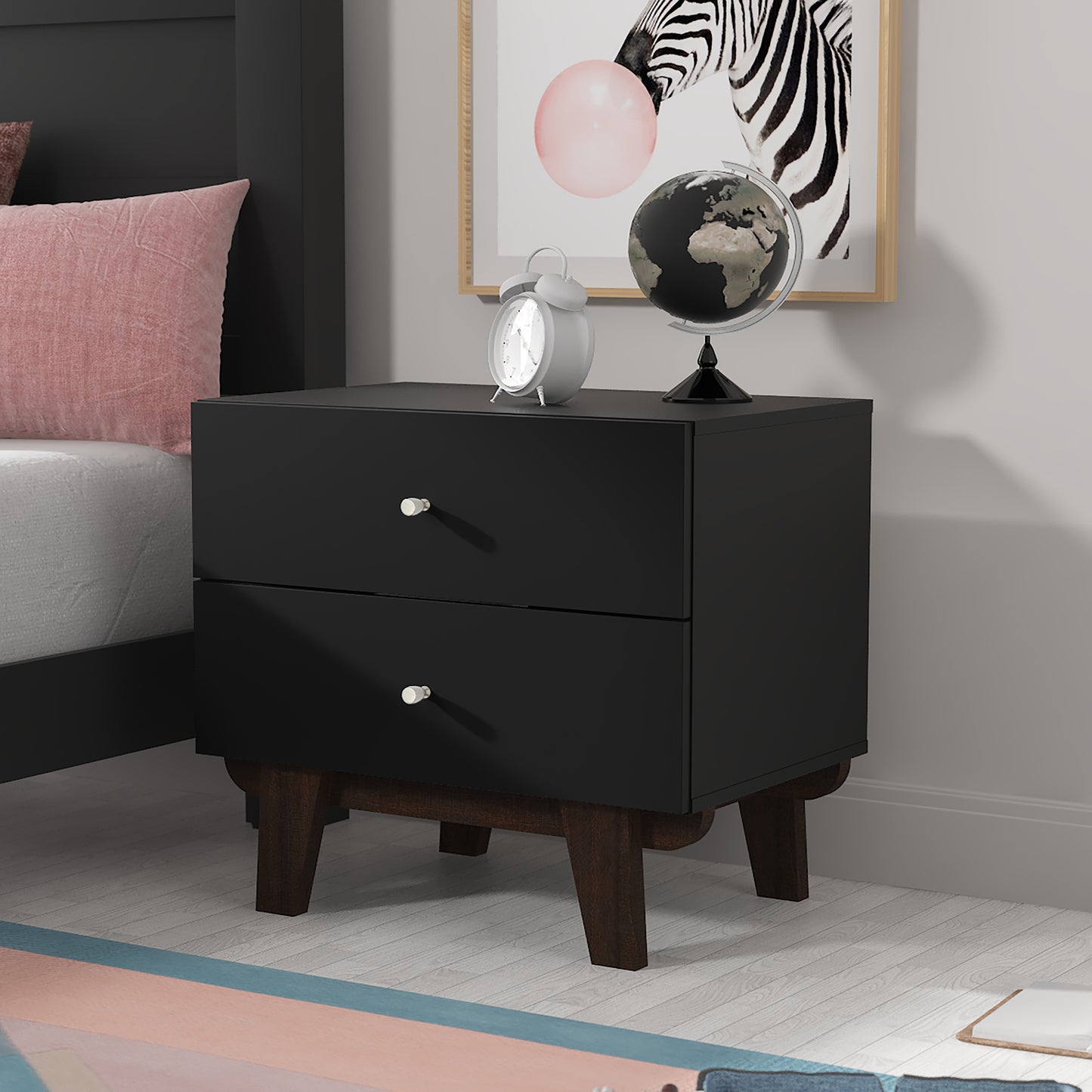 Living Essentials by Hillsdale Kincaid Wood 2 Drawer Nightstand, Matte Black