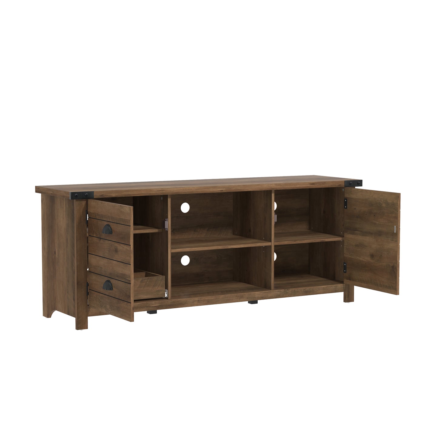 Living Essentials by Hillsdale Prestwick Gaming Ready Wood 60 inch TV Stand with 2 Doors and Shelves, Knotty Oak