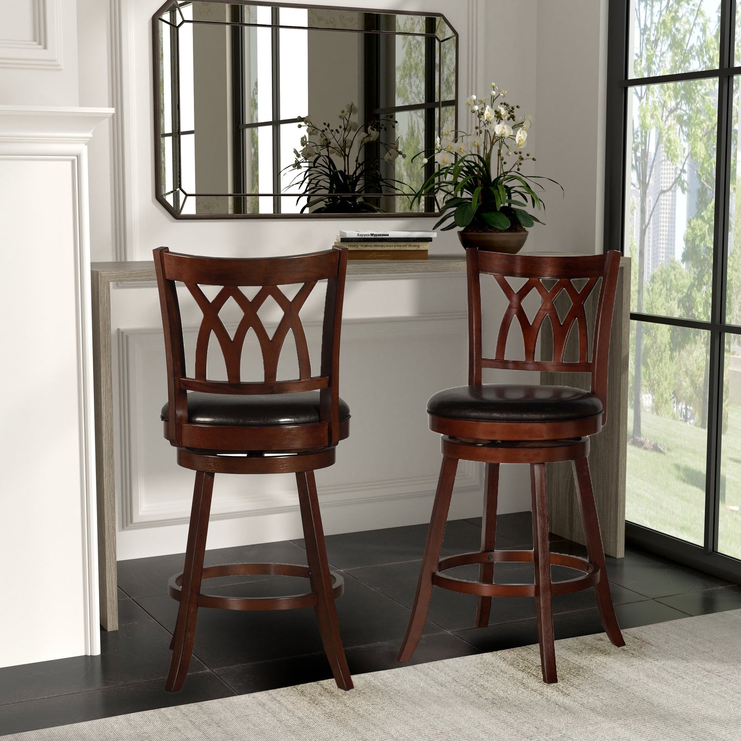 Hillsdale Furniture Tateswood Wood Bar Height Swivel Stool, Cherry