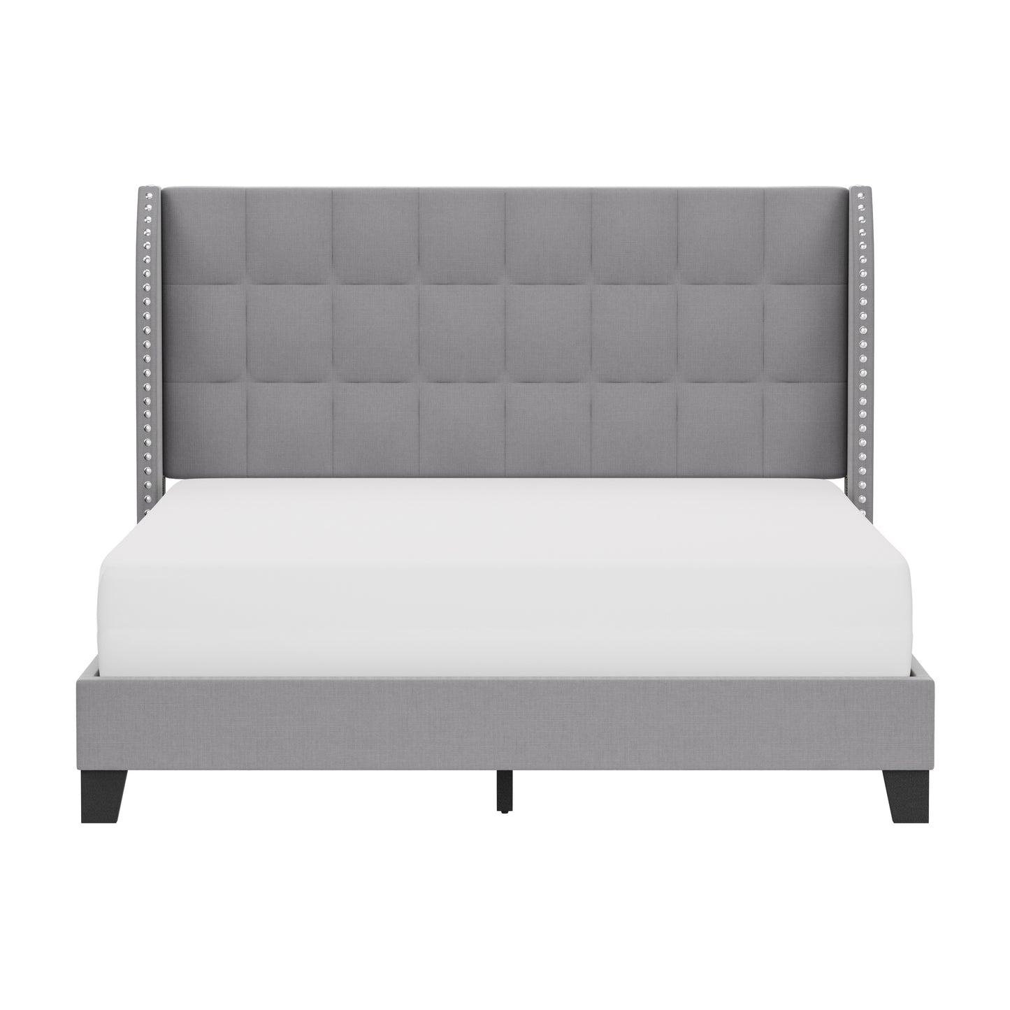 Hillsdale Furniture Buchanan Upholstered Tufted Queen Platform Bed with 2 Dual USB Ports, Smoke Gray Fabric