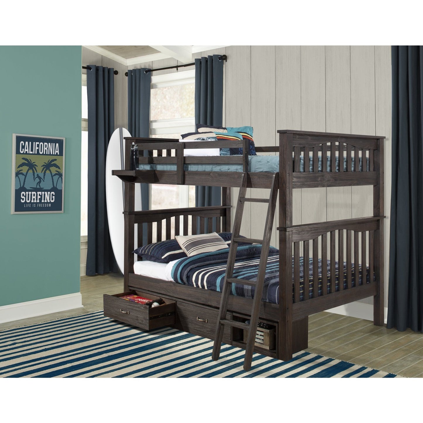 Hillsdale Kids and Teen Highlands Harper Wood Full Over Full Bunk with Storage Unit and Hanging Nightstand, Espresso