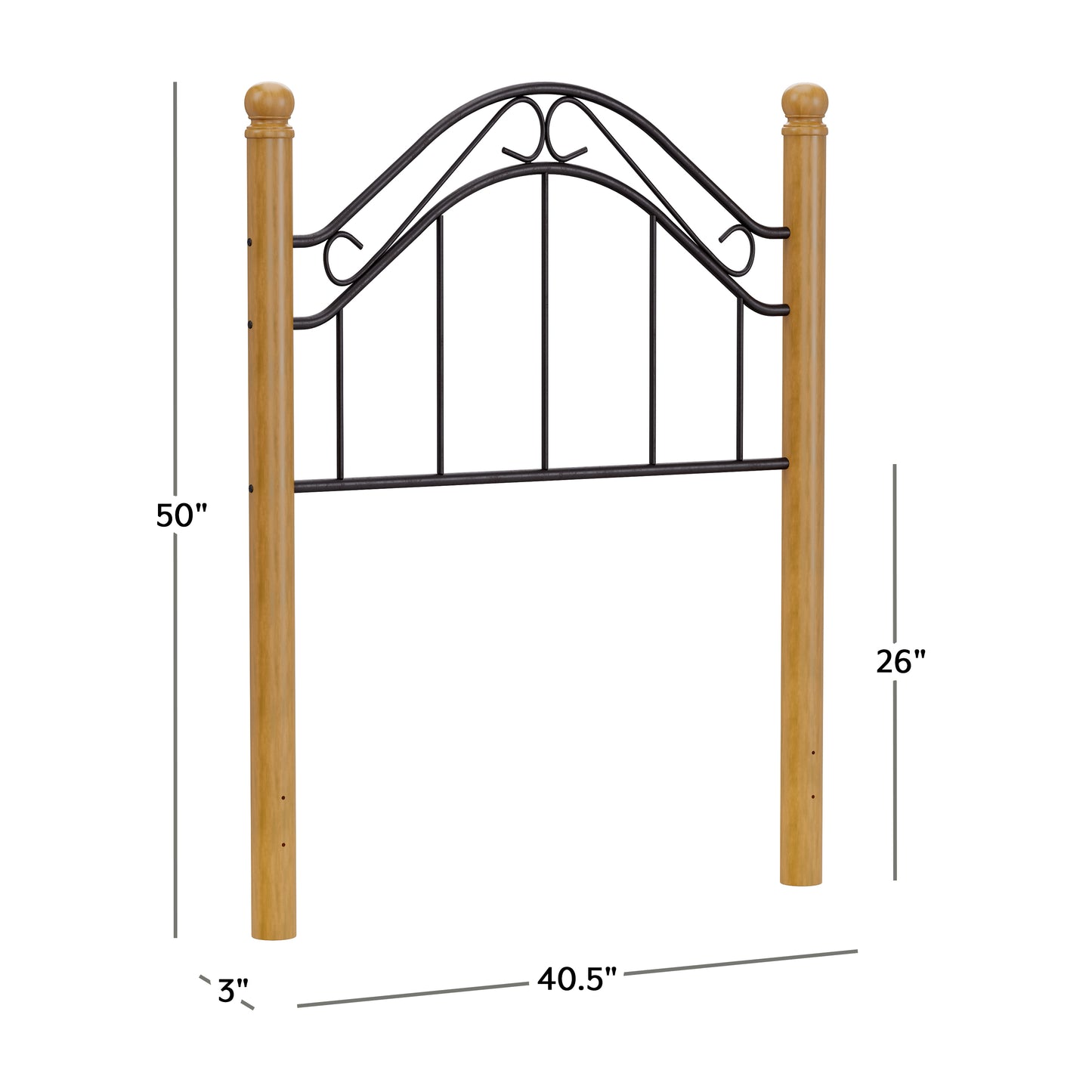 Hillsdale Furniture Winsloh Twin Metal Headboard with Oak Wood Posts without Frame, Black