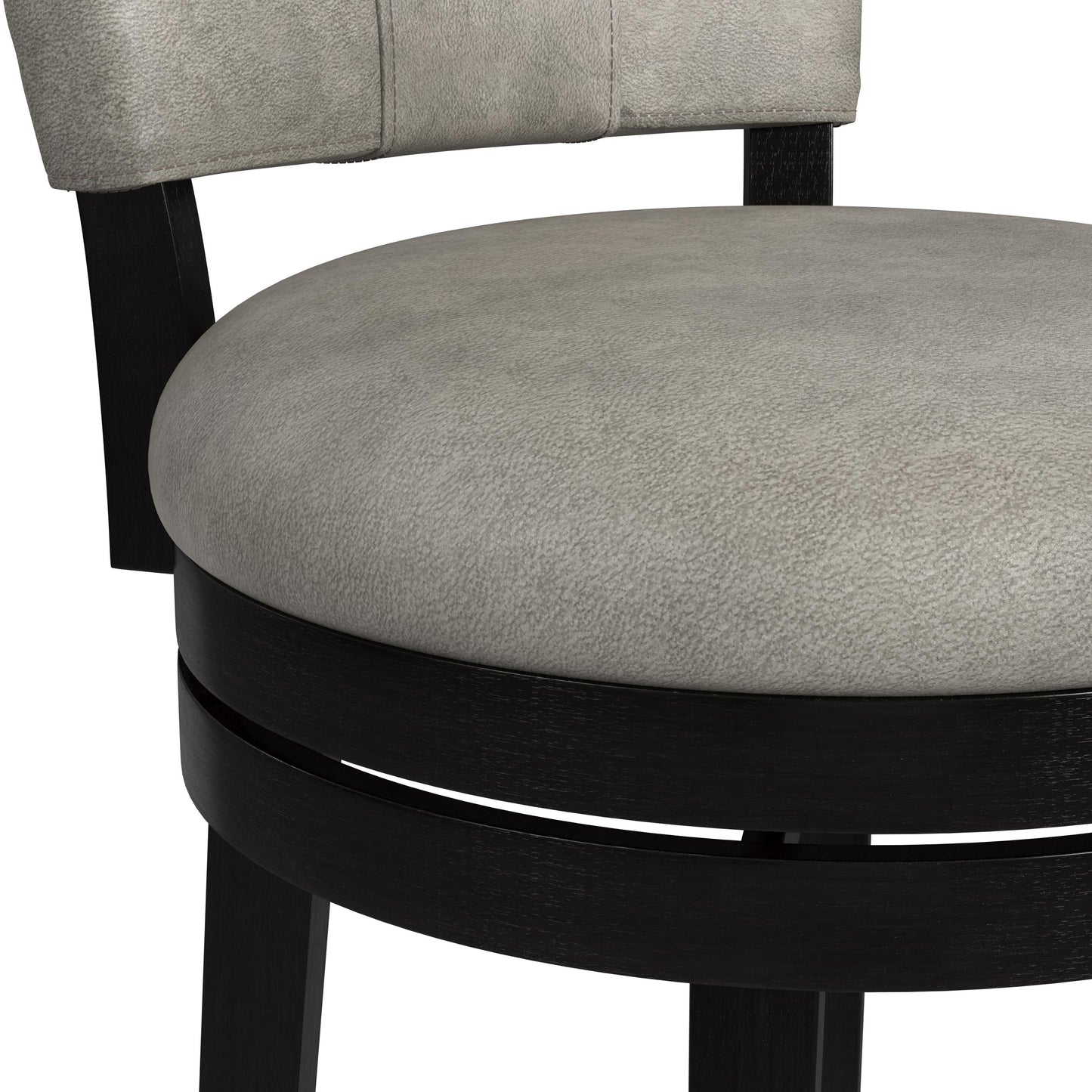 Hillsdale Furniture Kaede Wood and Upholstered Barr Height Swivel Stool, Black with Weathered Granite Gray Faux Leather