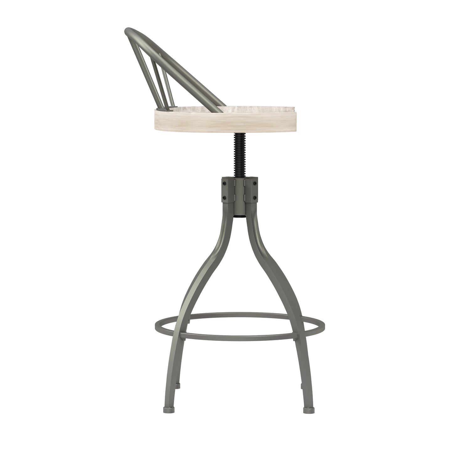 Hillsdale Furniture Worland Metal Adjustable Height Swivel Stool with Back, Pewter Metal with Gray Finished Wood