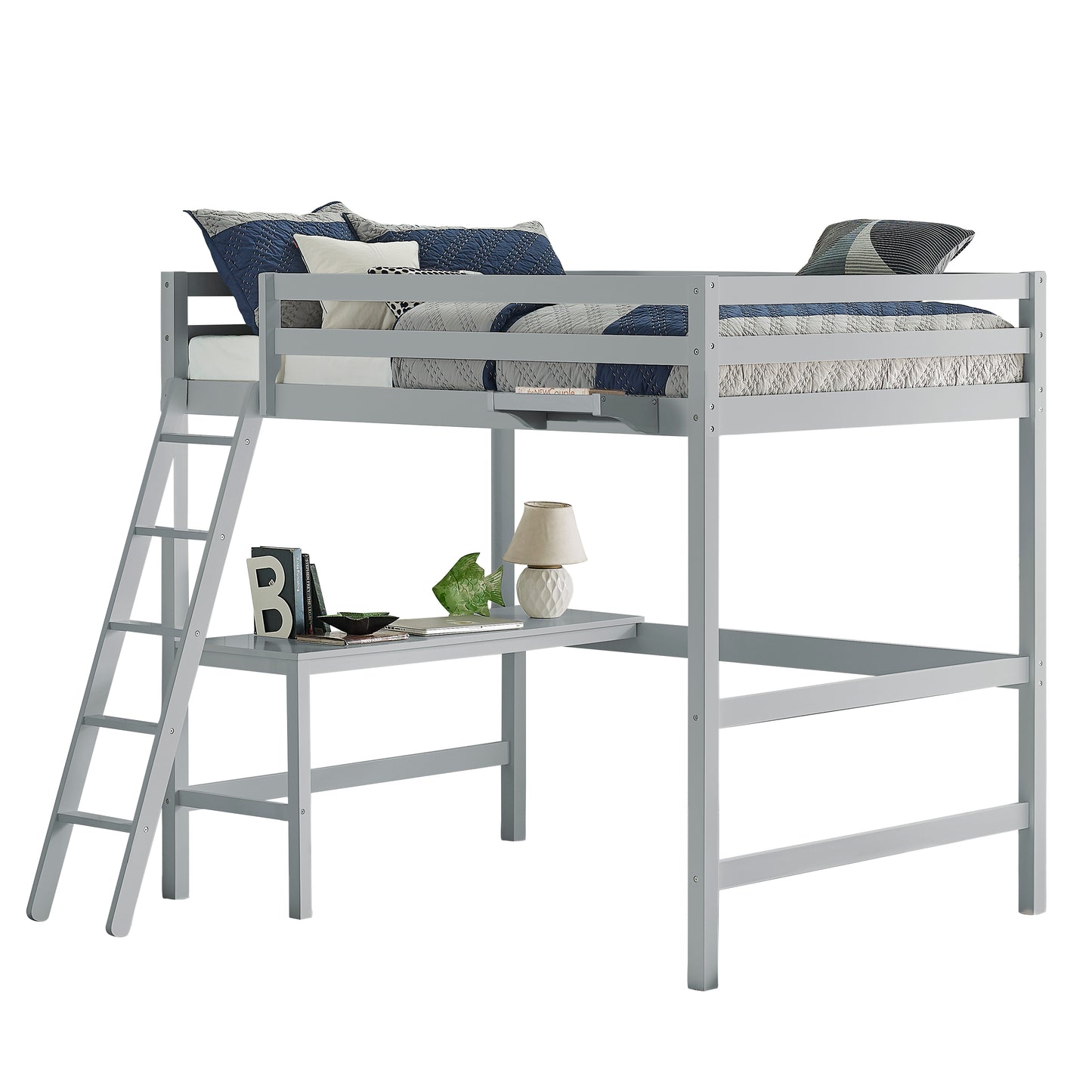 Hillsdale Kids and Teen Caspian Full Loft Bed with Hanging Nightstand, Gray