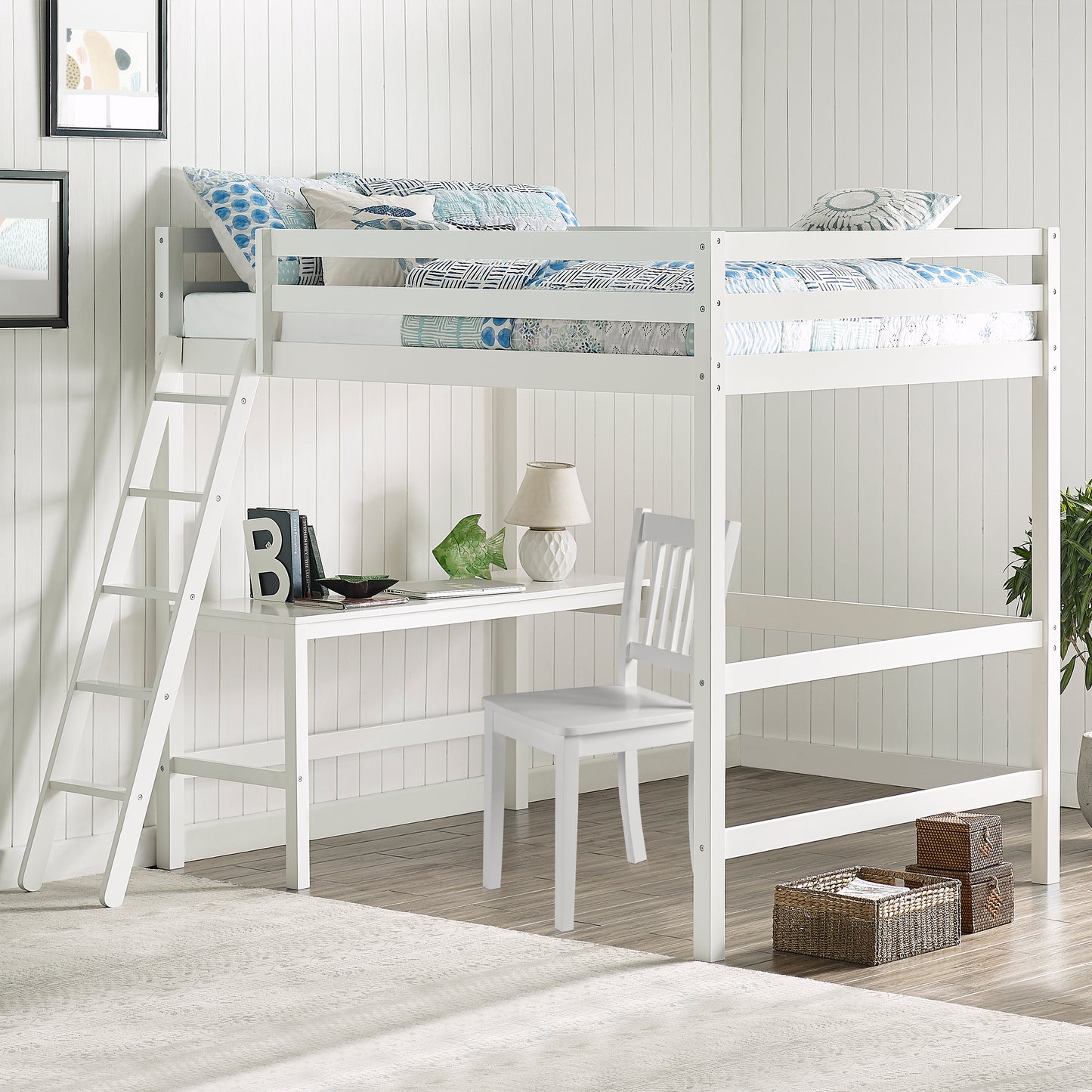 Hillsdale Kids and Teen Caspian Full Loft Bed with Desk Chair, White