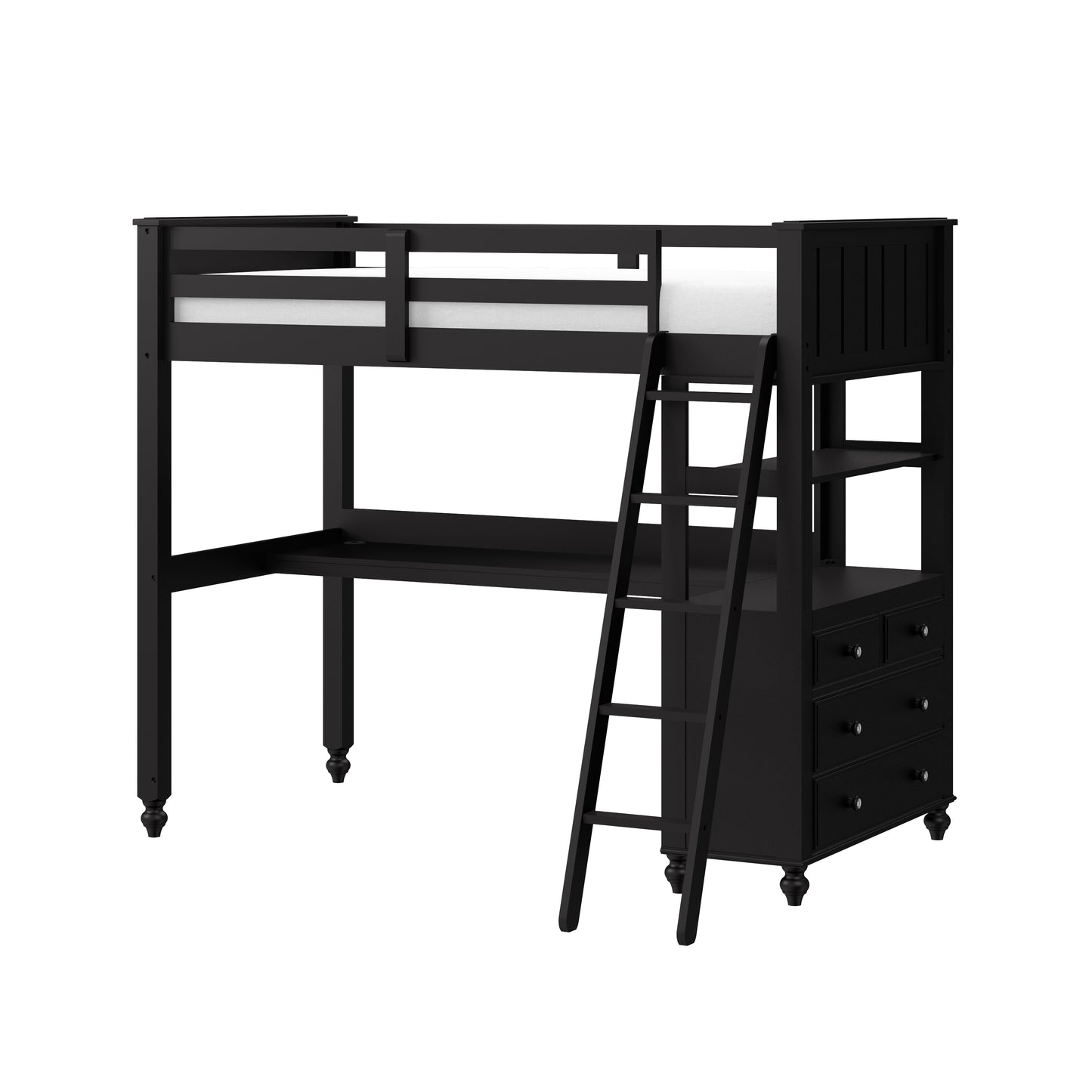 Hillsdale Furniture Lake House Twin Wood Loft with Desk and 4 Drawer Chest, Black