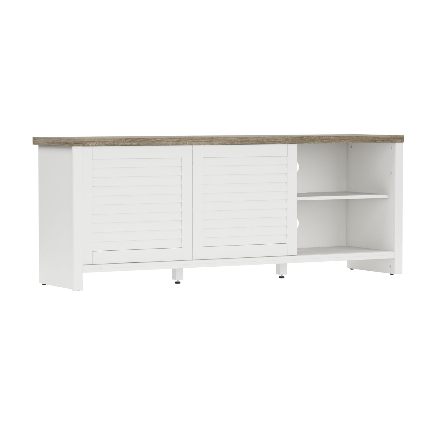 Living Essentials by Hillsdale Handerson 64 Inch Wood Entertainment Console, White with Dark Oak Finish Top