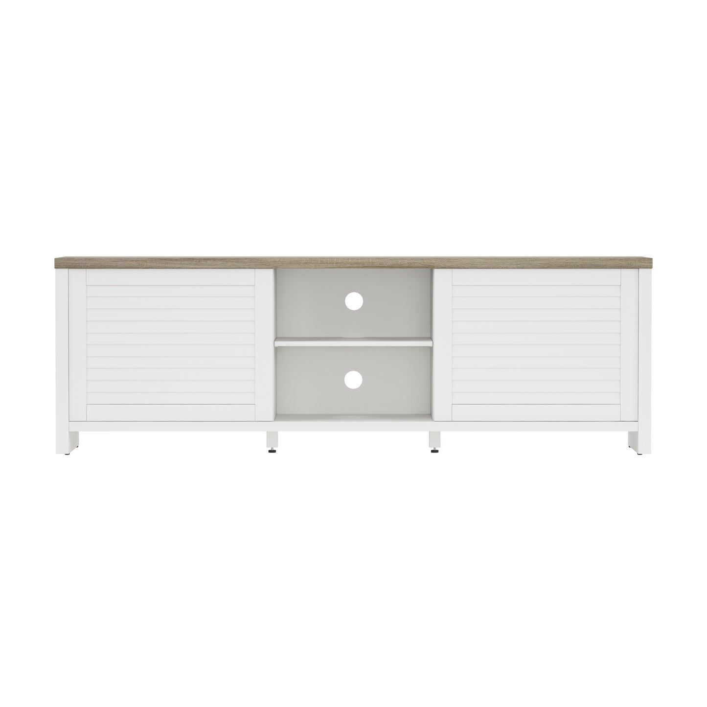 Living Essentials by Hillsdale Handerson 74 Inch Wood Entertainment Console, White with Dark Oak Finish Top