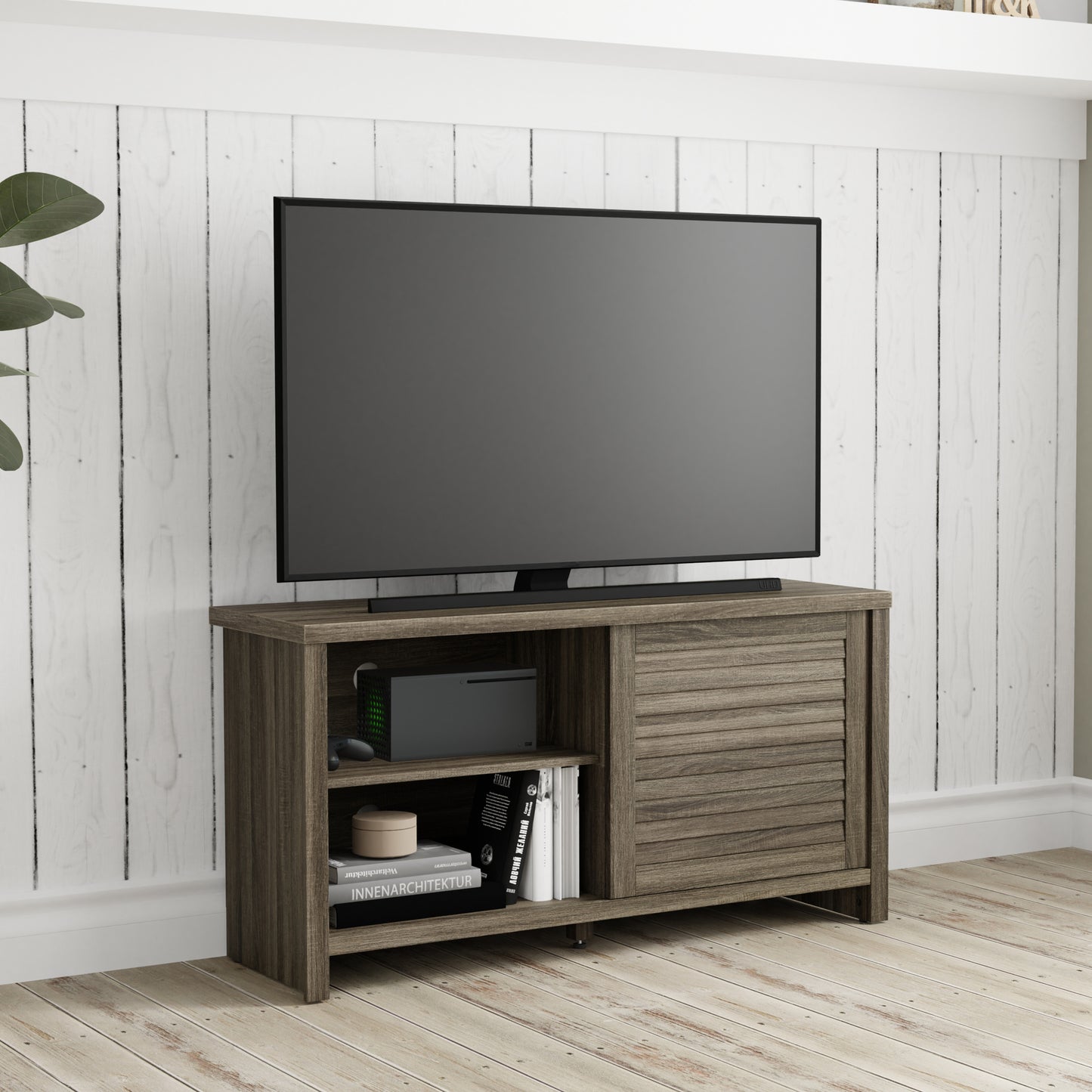 Living Essentials by Hillsdale Handerson 47 Inch Wood Entertainment Console, Dark Oak Finish