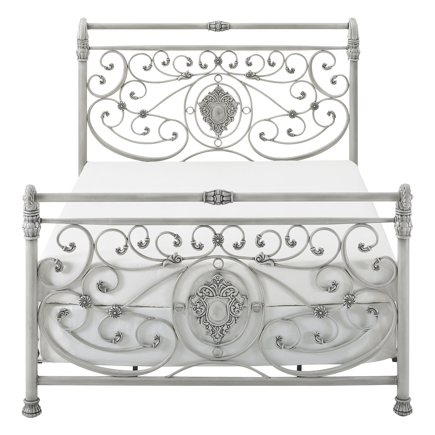 Hillsdale Furniture Mercer Queen Metal Sleigh Bed, Brushed White