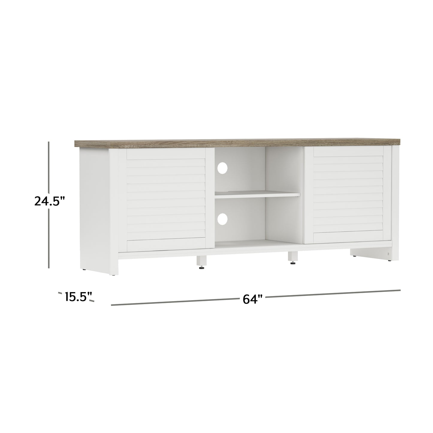 Living Essentials by Hillsdale Handerson 64 Inch Wood Entertainment Console, White with Dark Oak Finish Top