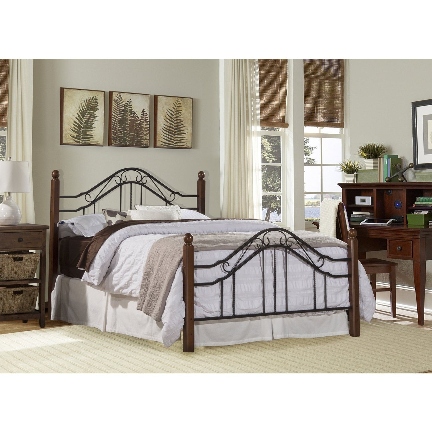 Hillsdale Furniture Madison Queen Metal Bed and Cherry Wood Posts, Textured Black