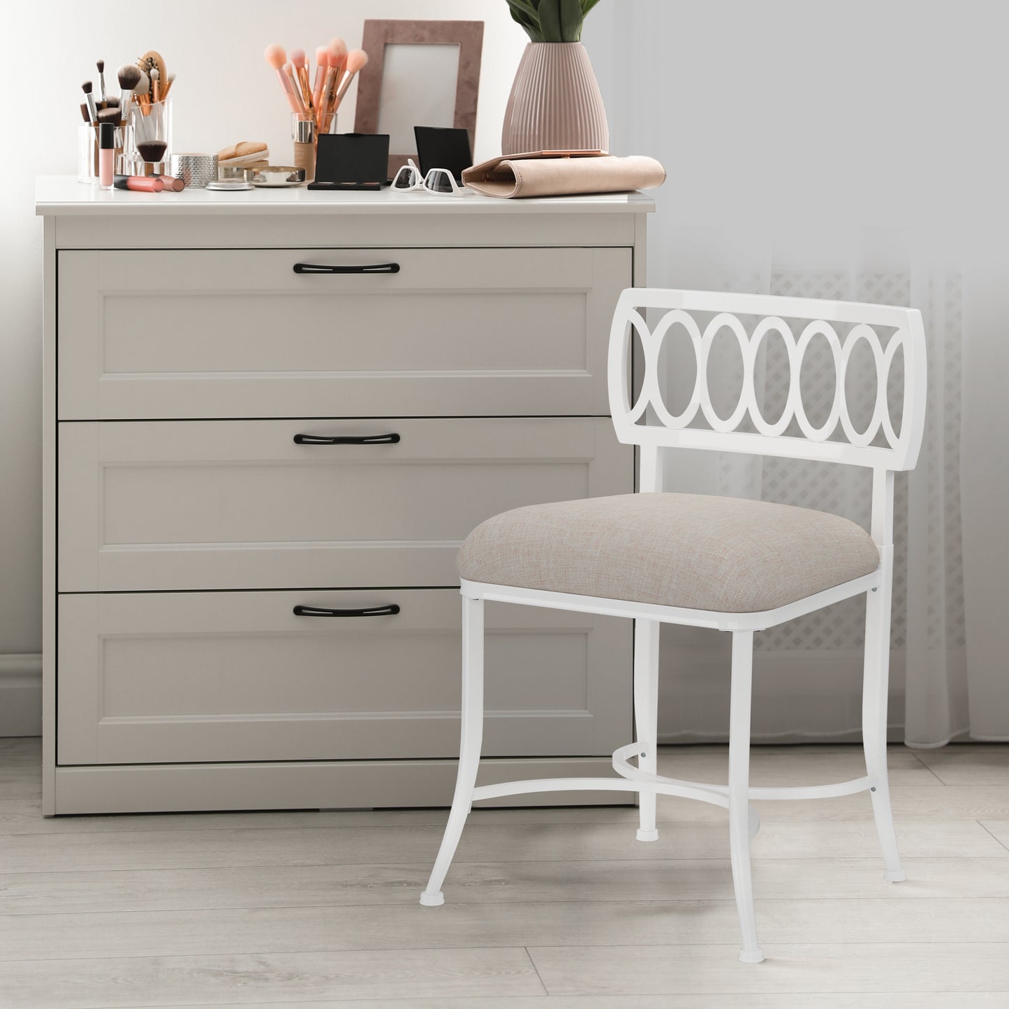 Hillsdale Furniture Canal Street Metal Vanity Stool, White