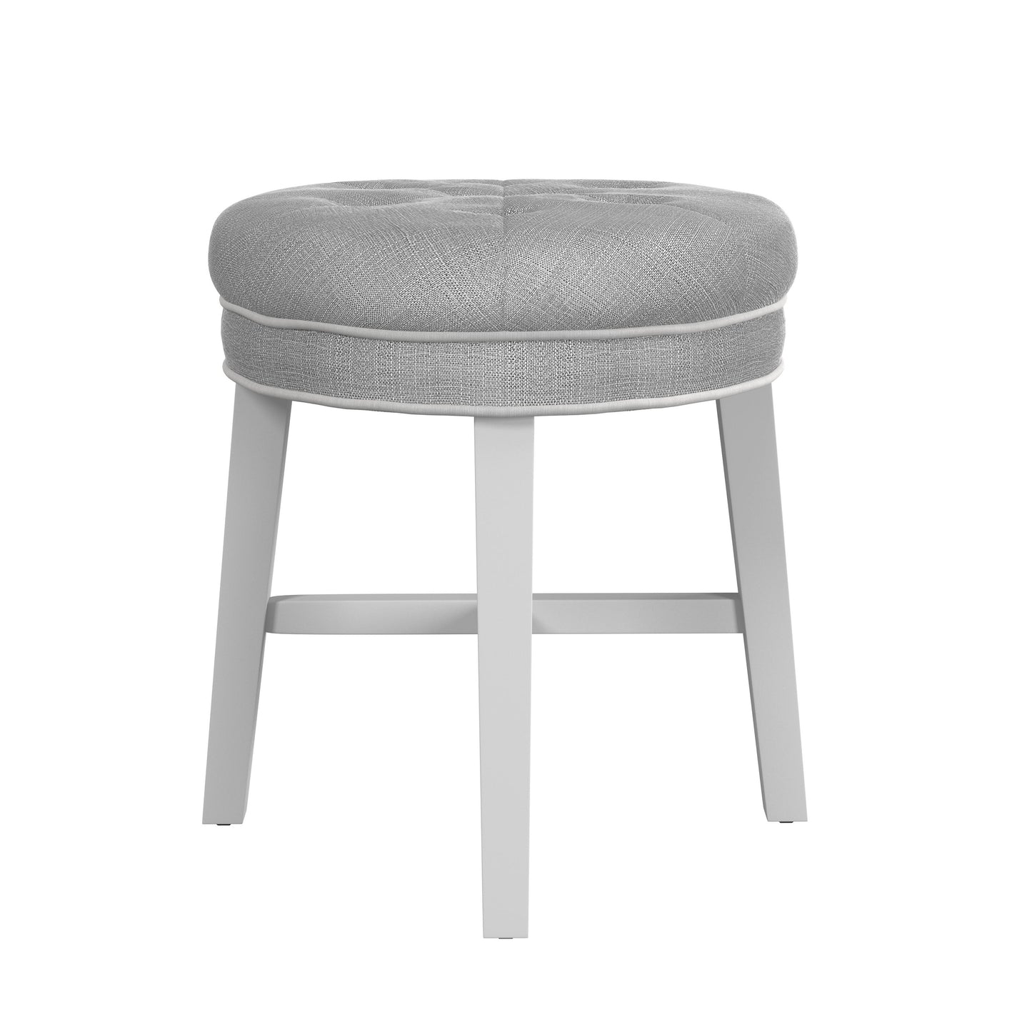 Hillsdale Furniture Sophia Tufted Backless Vanity Stool, White with Gray Fabric